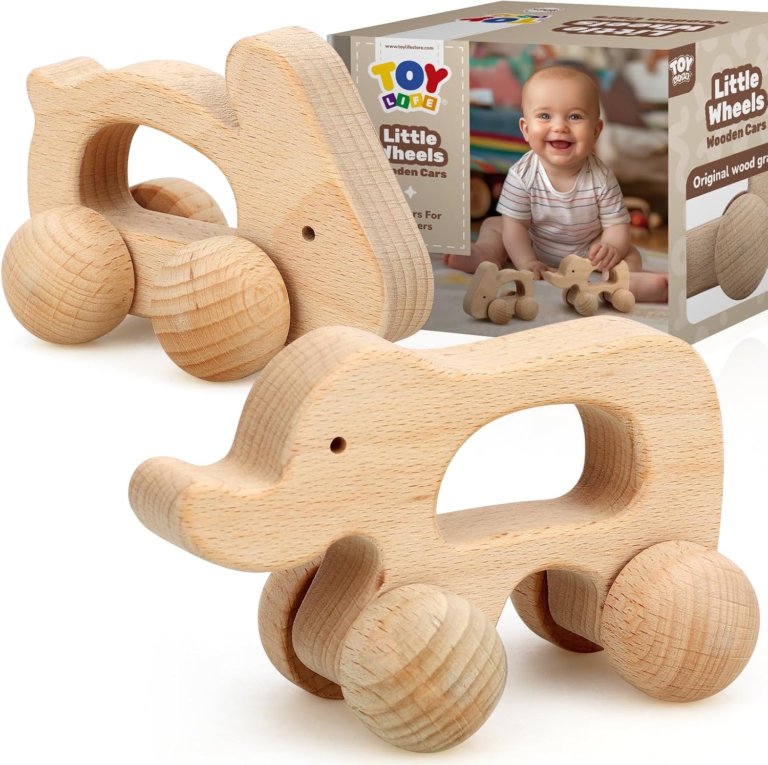 TOY Life Wooden Animal Cars for 0-12 Months