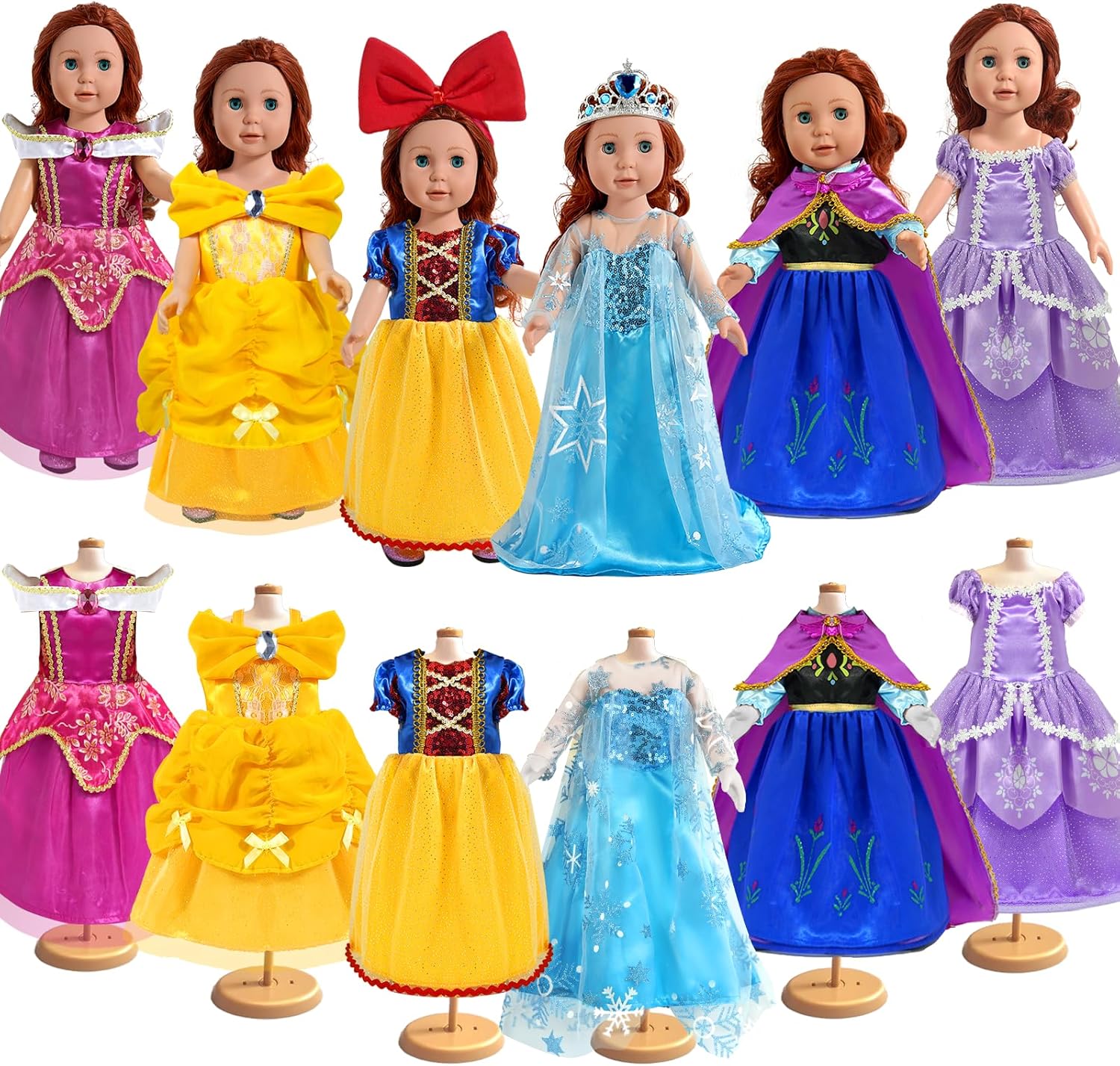 WONDOLL 18 Inch Princess Dress 6Pcs Costume Set
