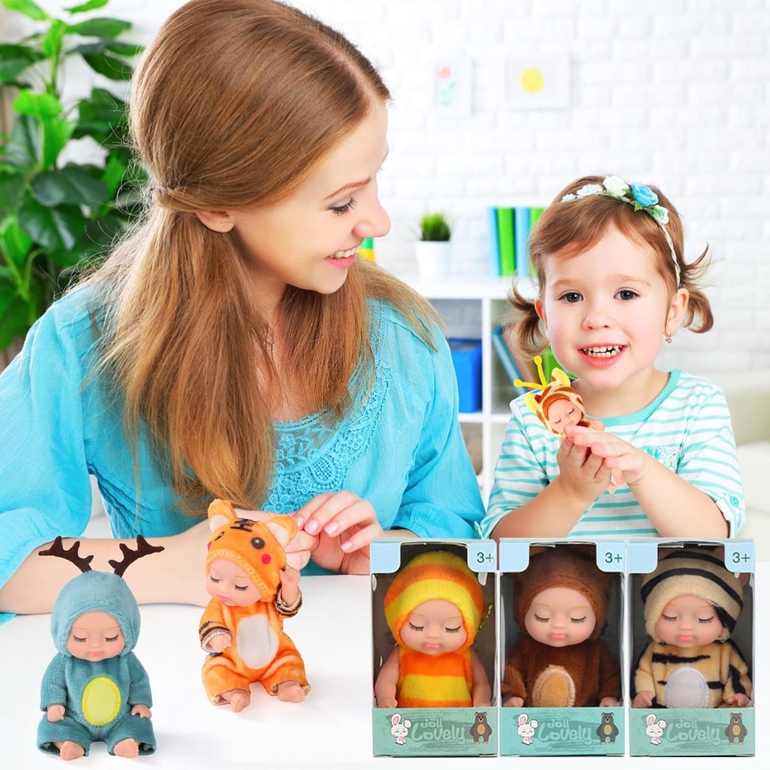 10 Pcs 4 Inch Mini Reborn Baby Dolls Set with Animal Clothes