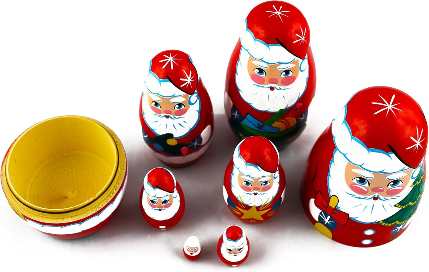 MATRYOSHKAHANDICRAFT 7 Piece Santa Claus Nesting Doll Set Wooden Hand Painted