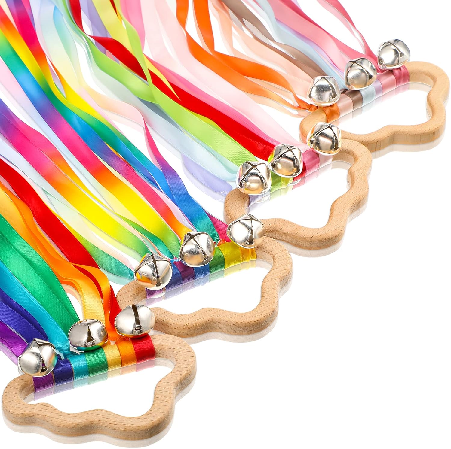 4 Piece Rainbow Hand Ribbon Kite with Bells Wind Wand