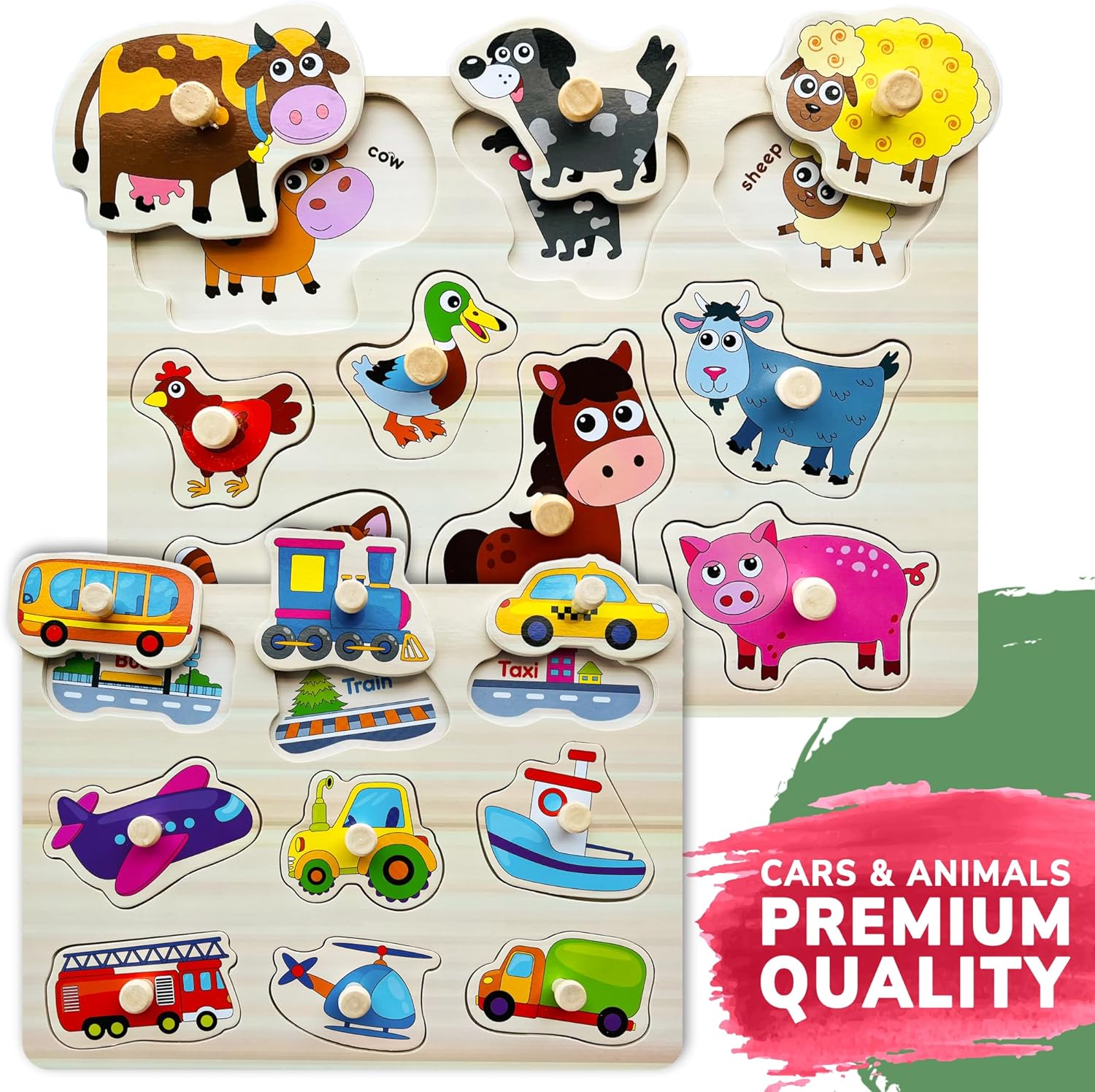 QUOKKA Wooden Toddler Puzzles 6XSET Learning Set