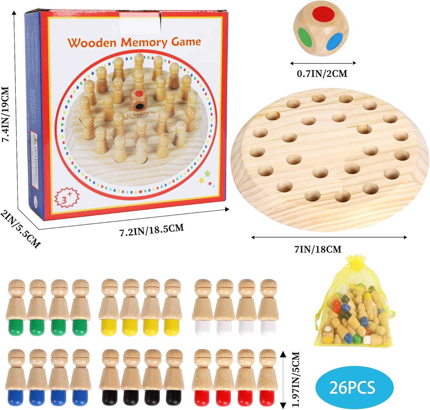 Wooden Memory Toy for Kids Adults - 3 Years Old
