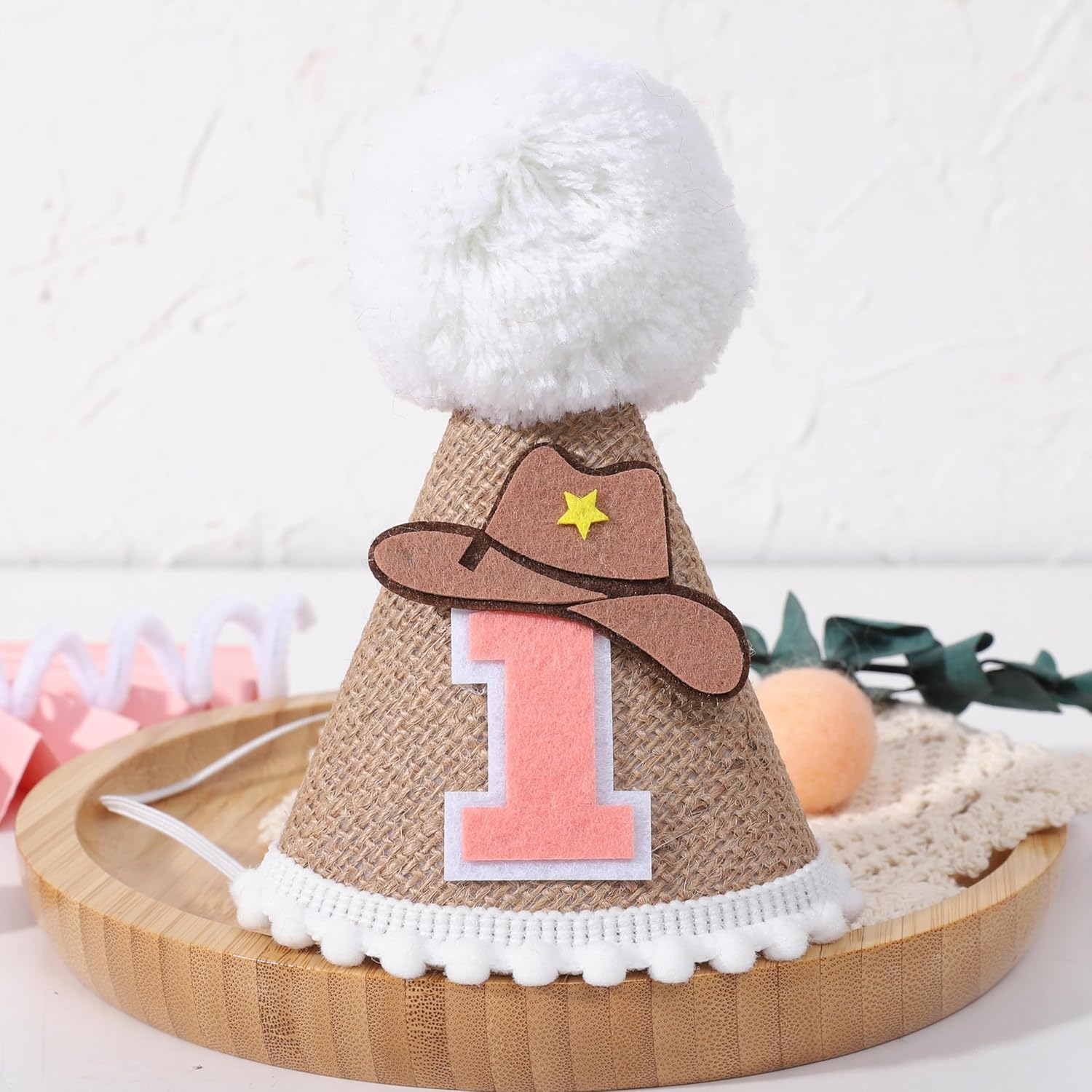 TERJIO Cowboy Cone First Birthday Hat - Western Party Prop 1