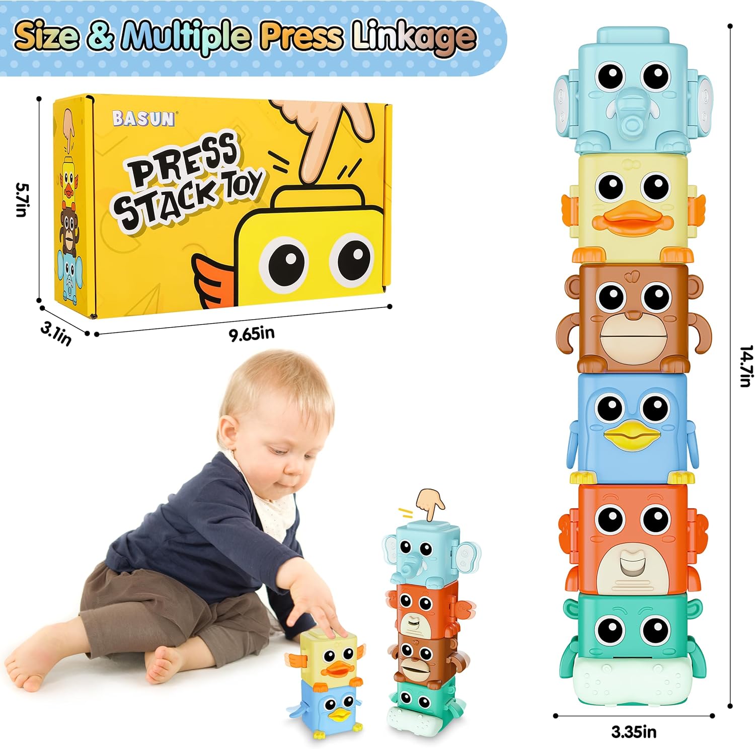 BASUN Stacking Animal Toys for Toddlers 18 Months
