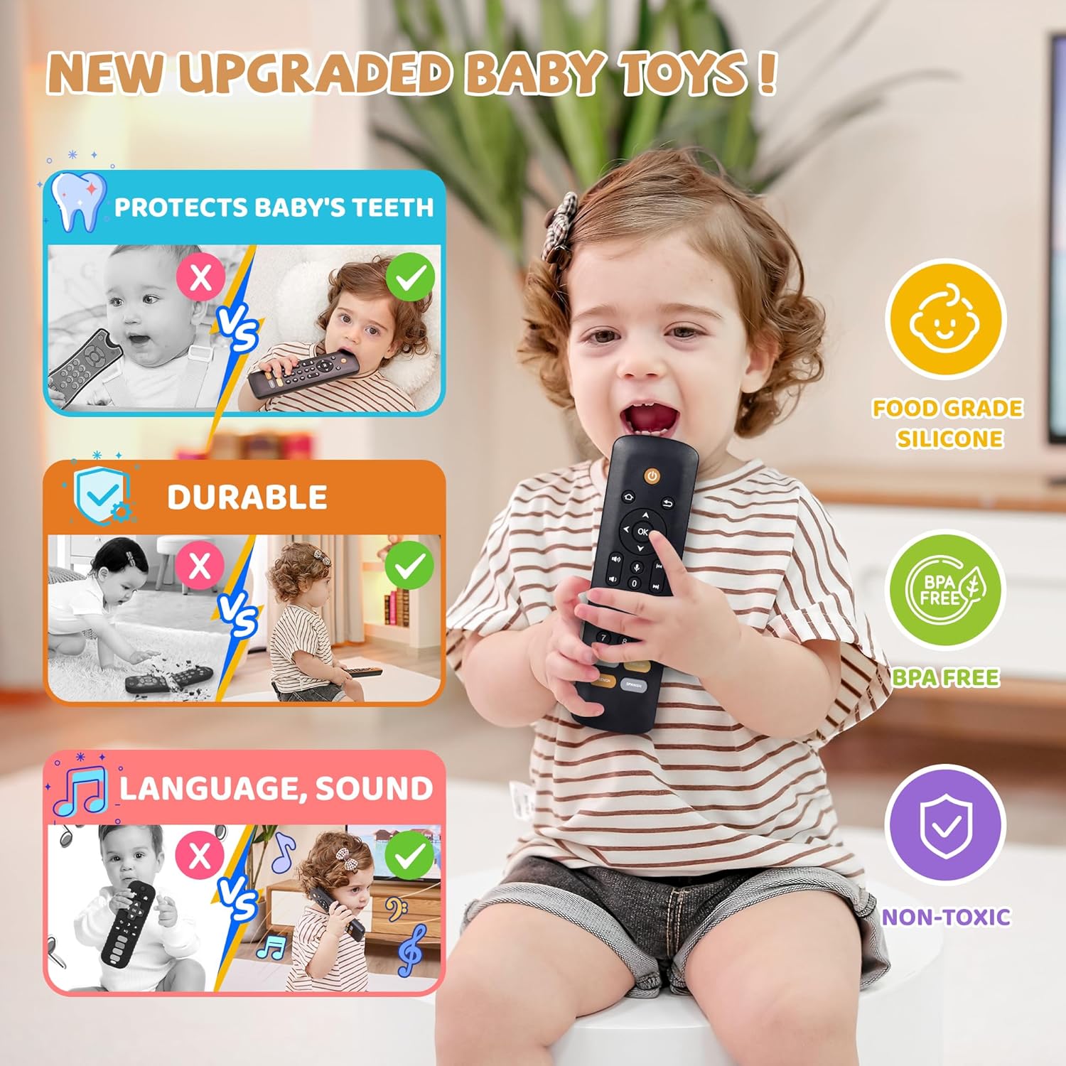 KIRALUMI Baby TV Remote Toy with Lights and Sounds