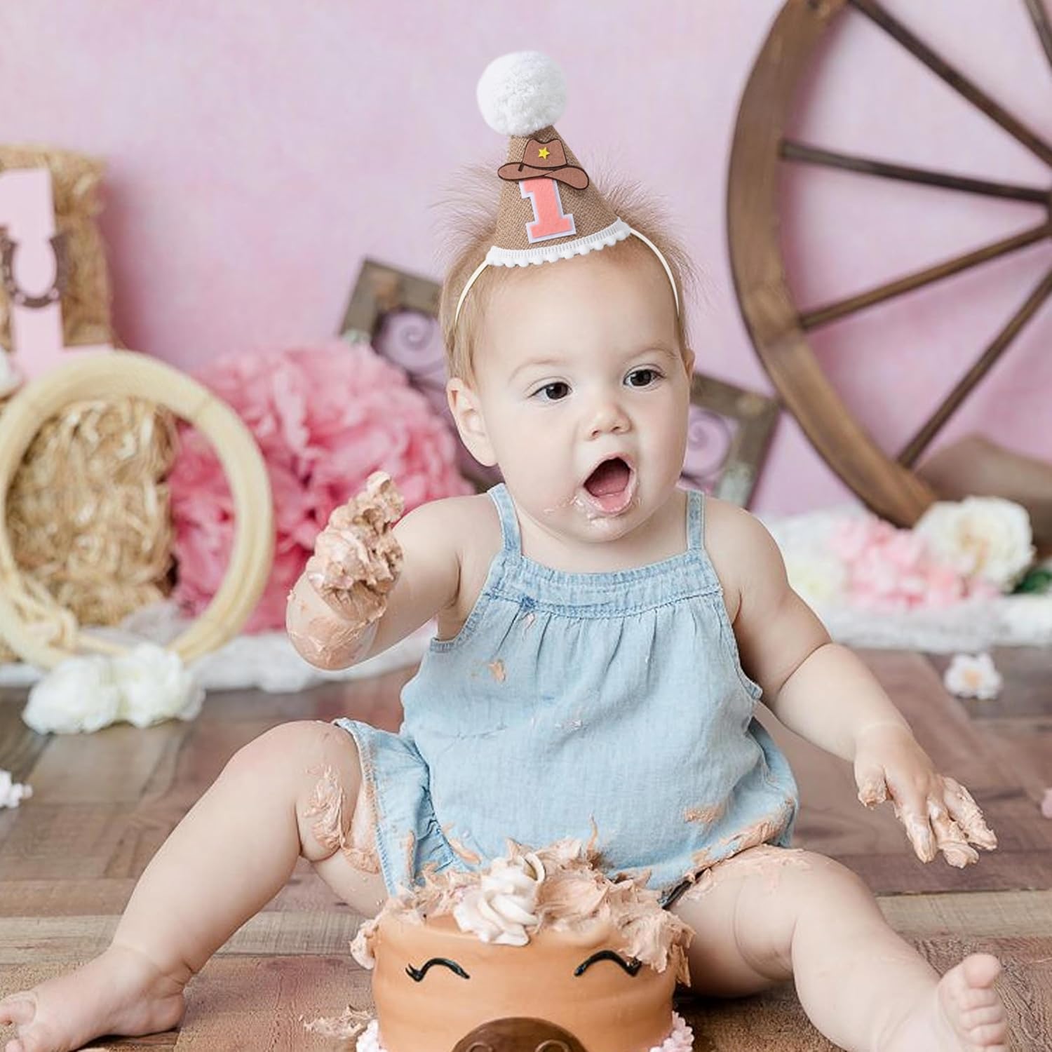 TERJIO Cowboy Cone First Birthday Hat - Western Party Prop 1