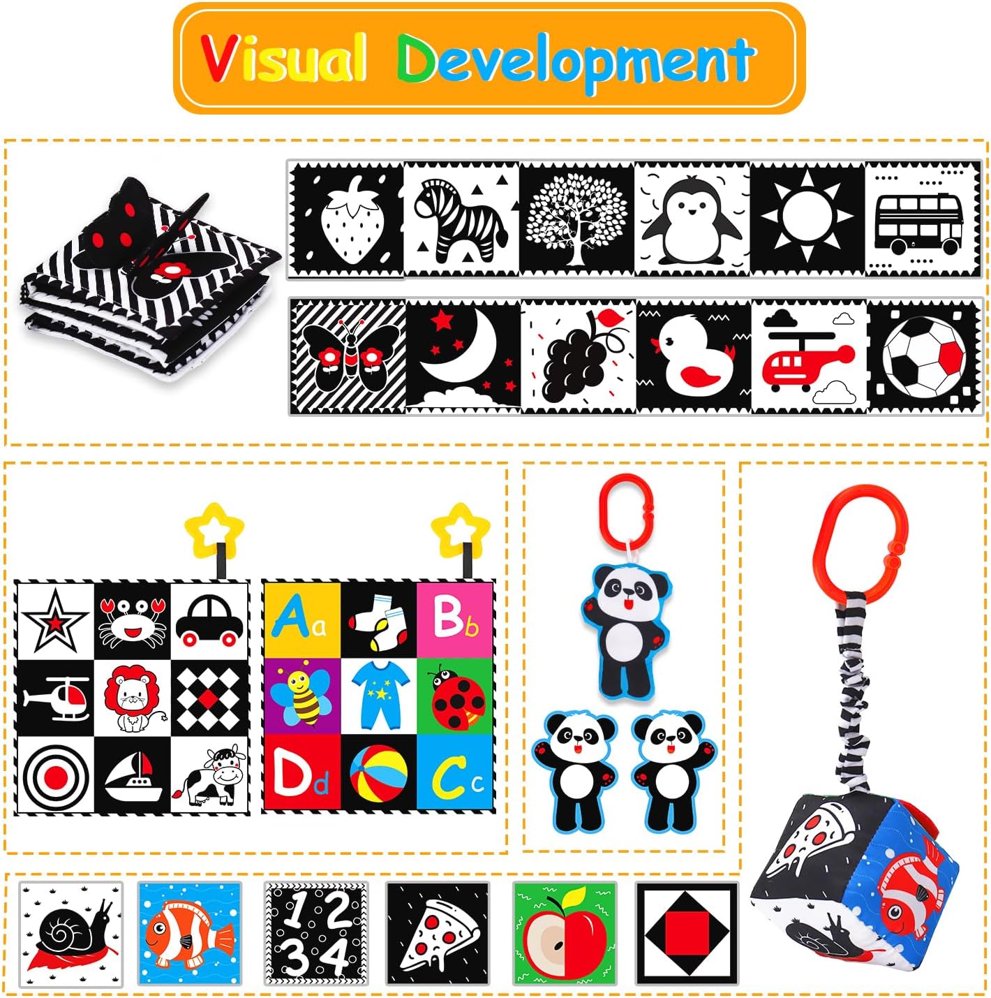 Thremhoo 4PCS High Contrast Baby Toys 0-6 Months