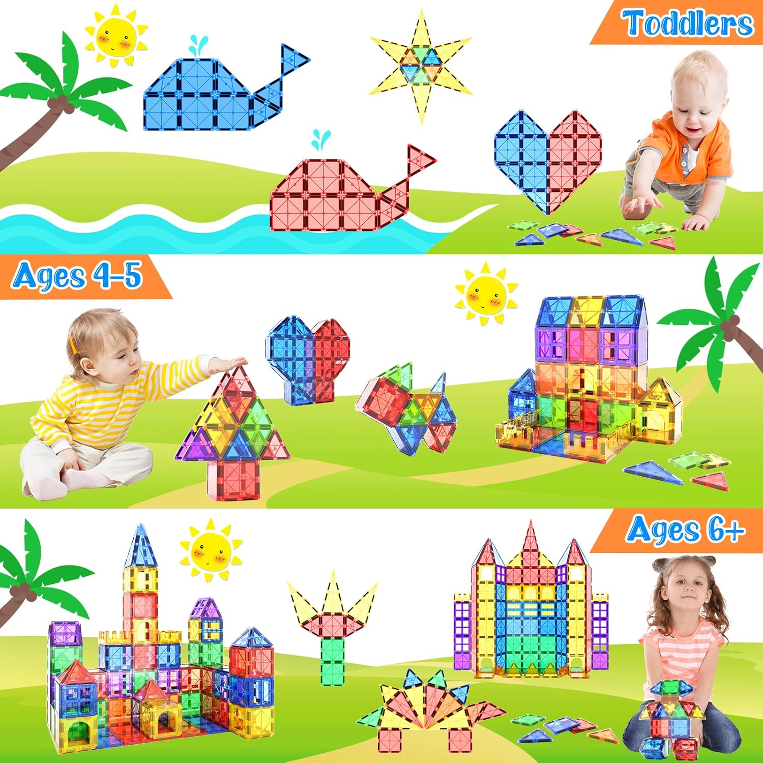 Coodoo Magnetic Tiles STEM Learning Toy for Kids 40PCS