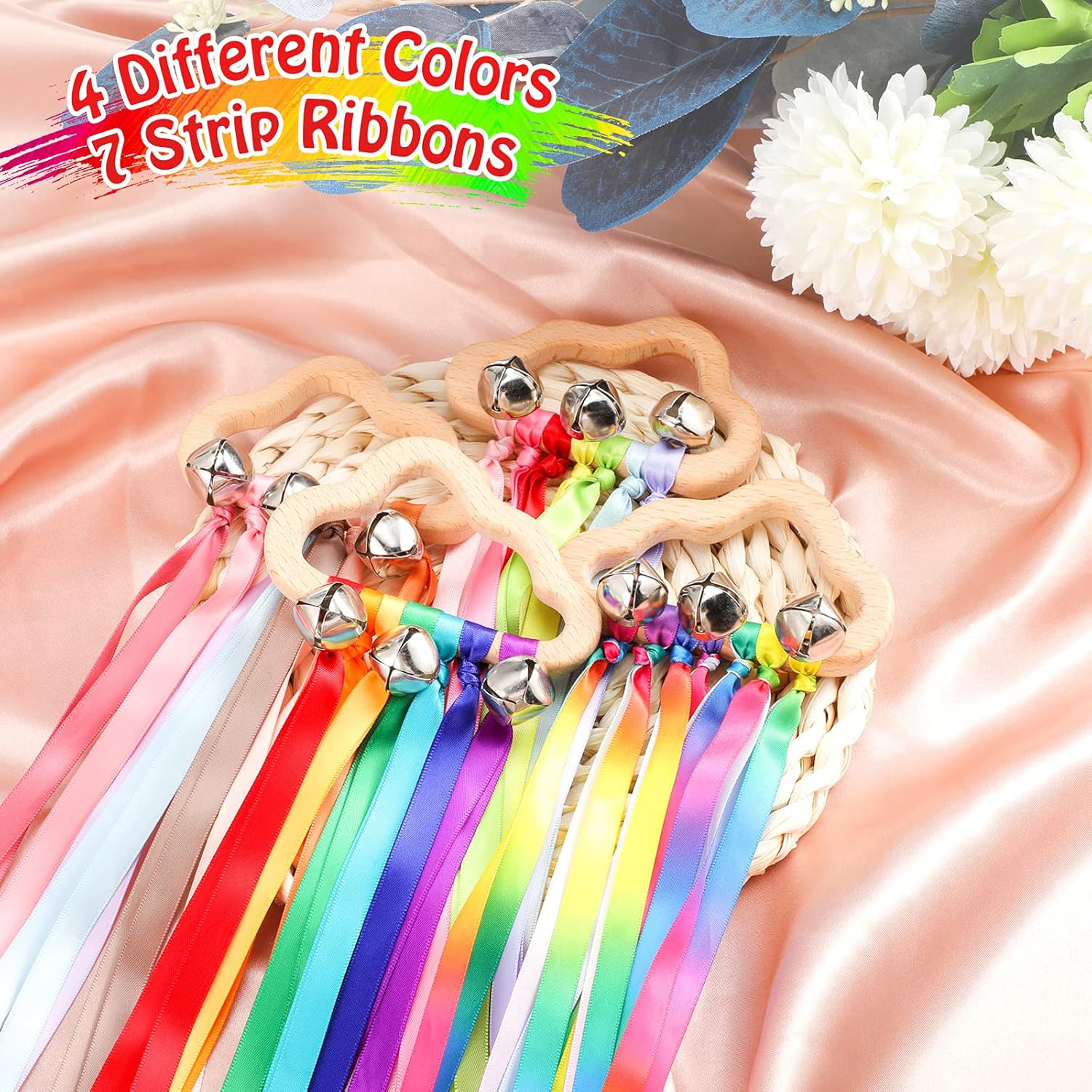 4 Piece Rainbow Hand Ribbon Kite with Bells Wind Wand