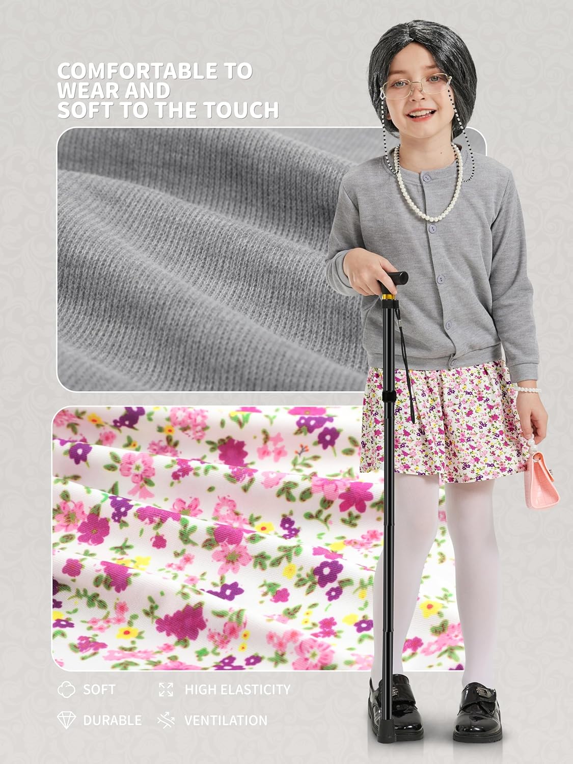 Gnodio Old Lady Costume for Kids 100 Days School