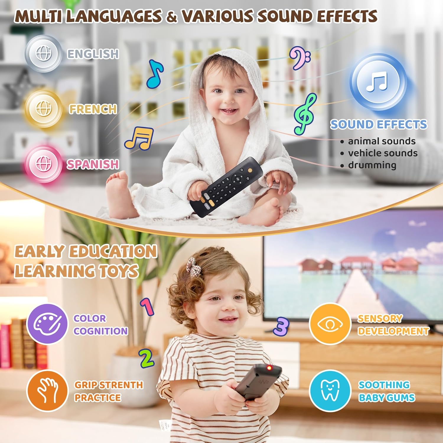 KIRALUMI Baby TV Remote Toy with Lights and Sounds