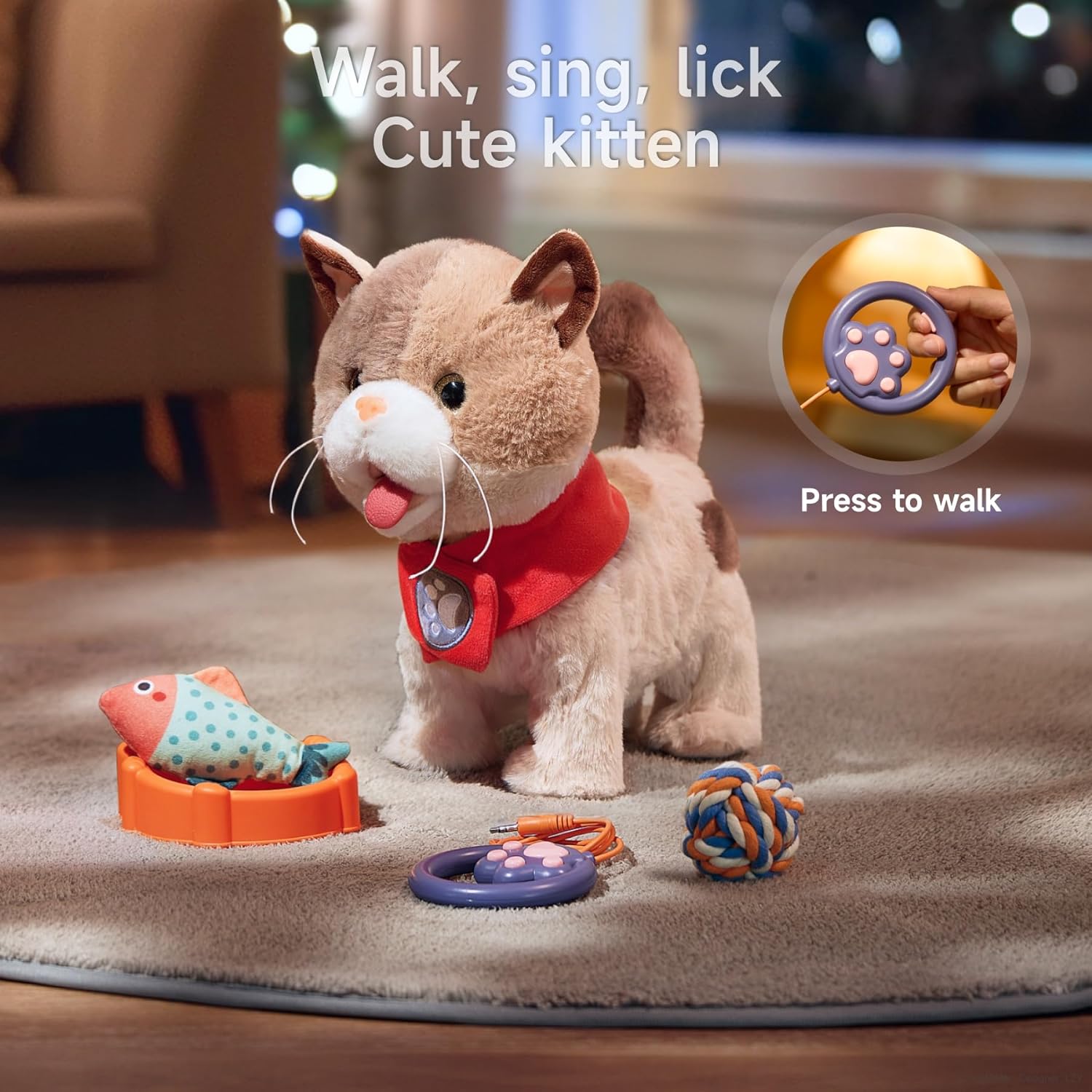 TUMAMA Toy Cat for Kids Walks Meows Wags Tail Interacts Remote Control