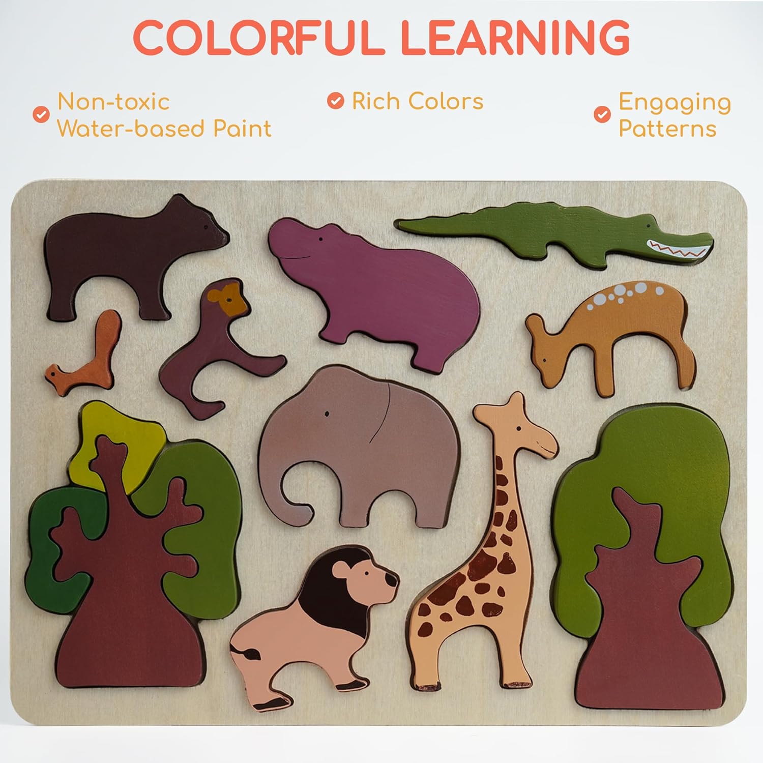 Chippi Co Wooden Peg Puzzles for Toddlers 1-3