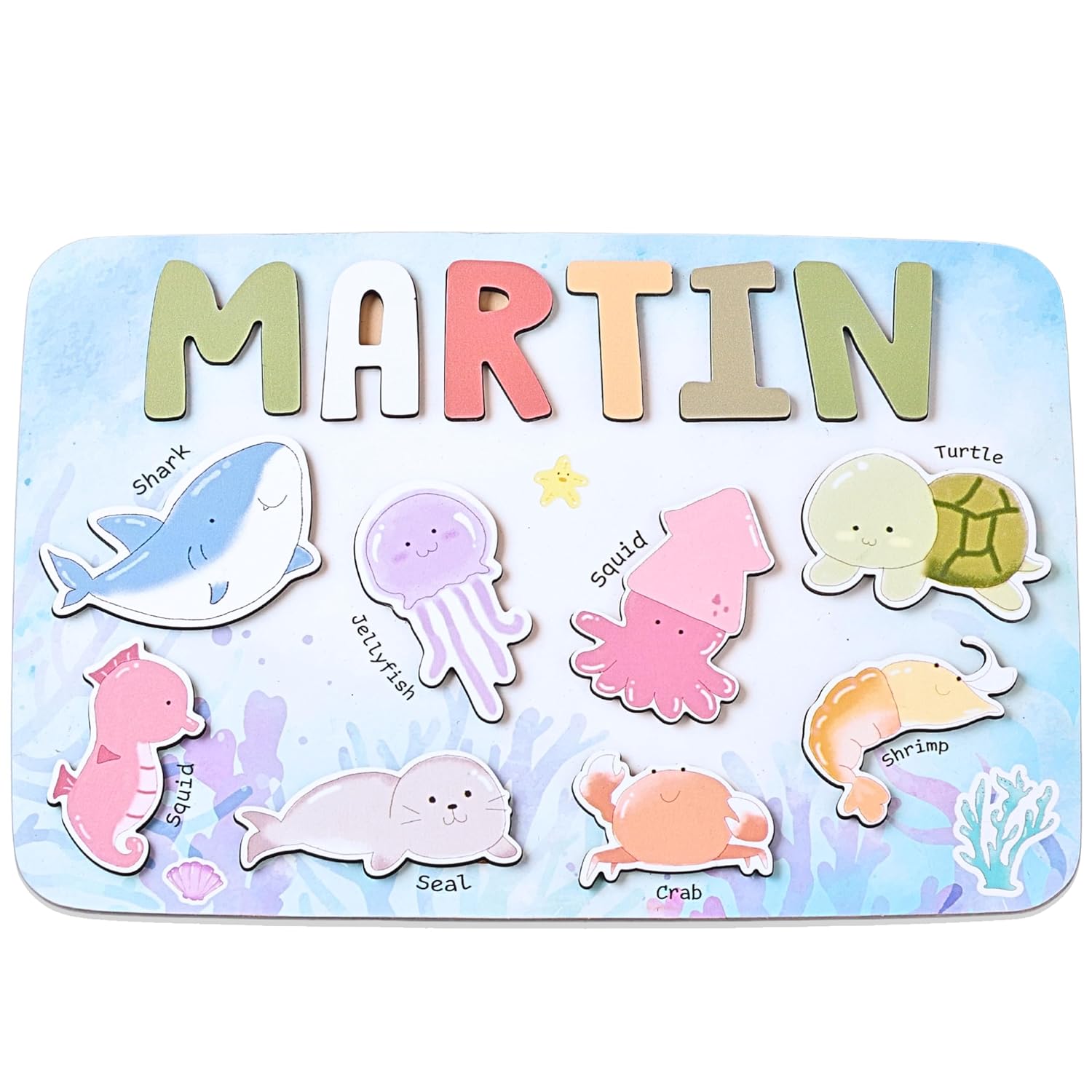 Custom Name Puzzle for Toddlers 1-3 - Sea Animal Design