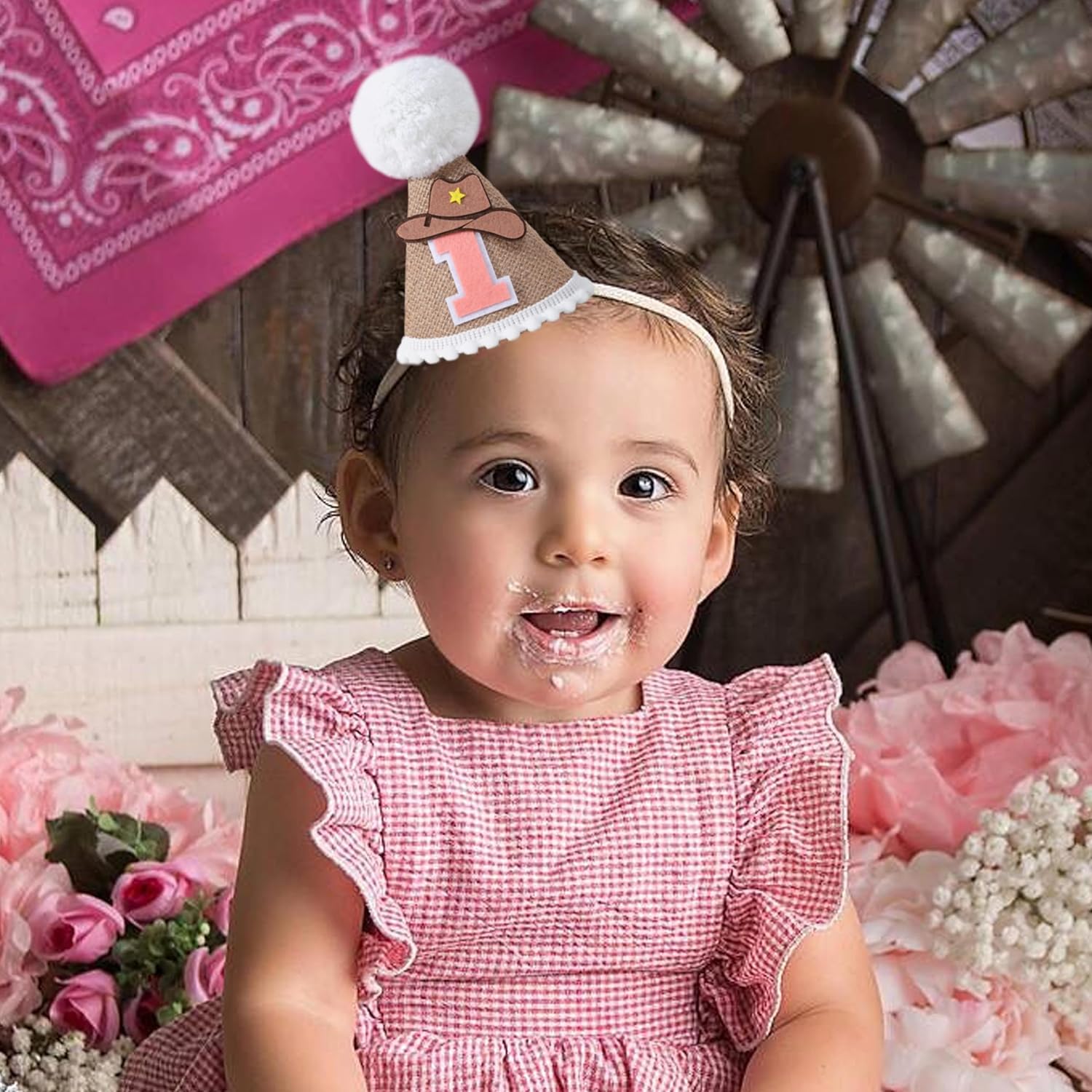 TERJIO Cowboy Cone First Birthday Hat - Western Party Prop 1