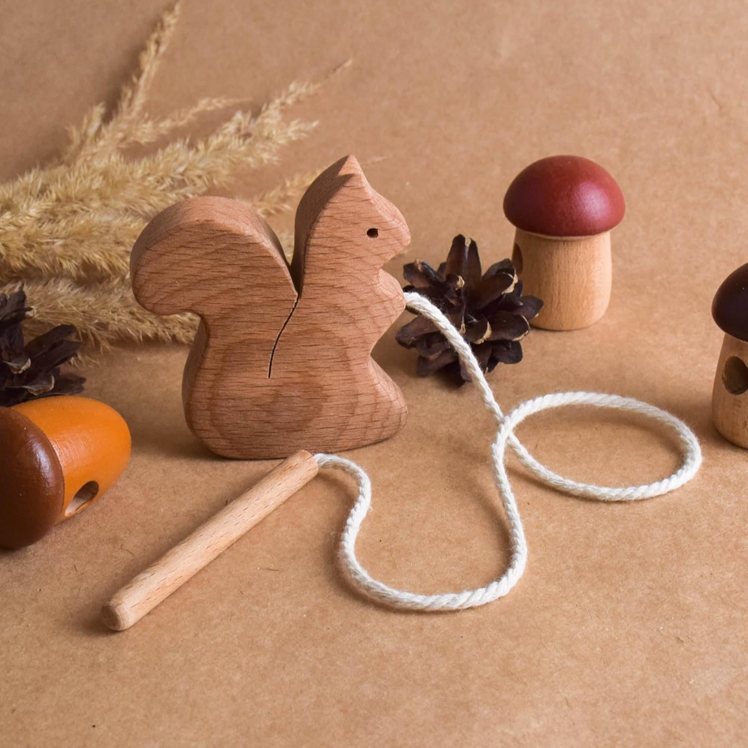 Wooden Lacing Toy Squirrel Montessori Educational Toy