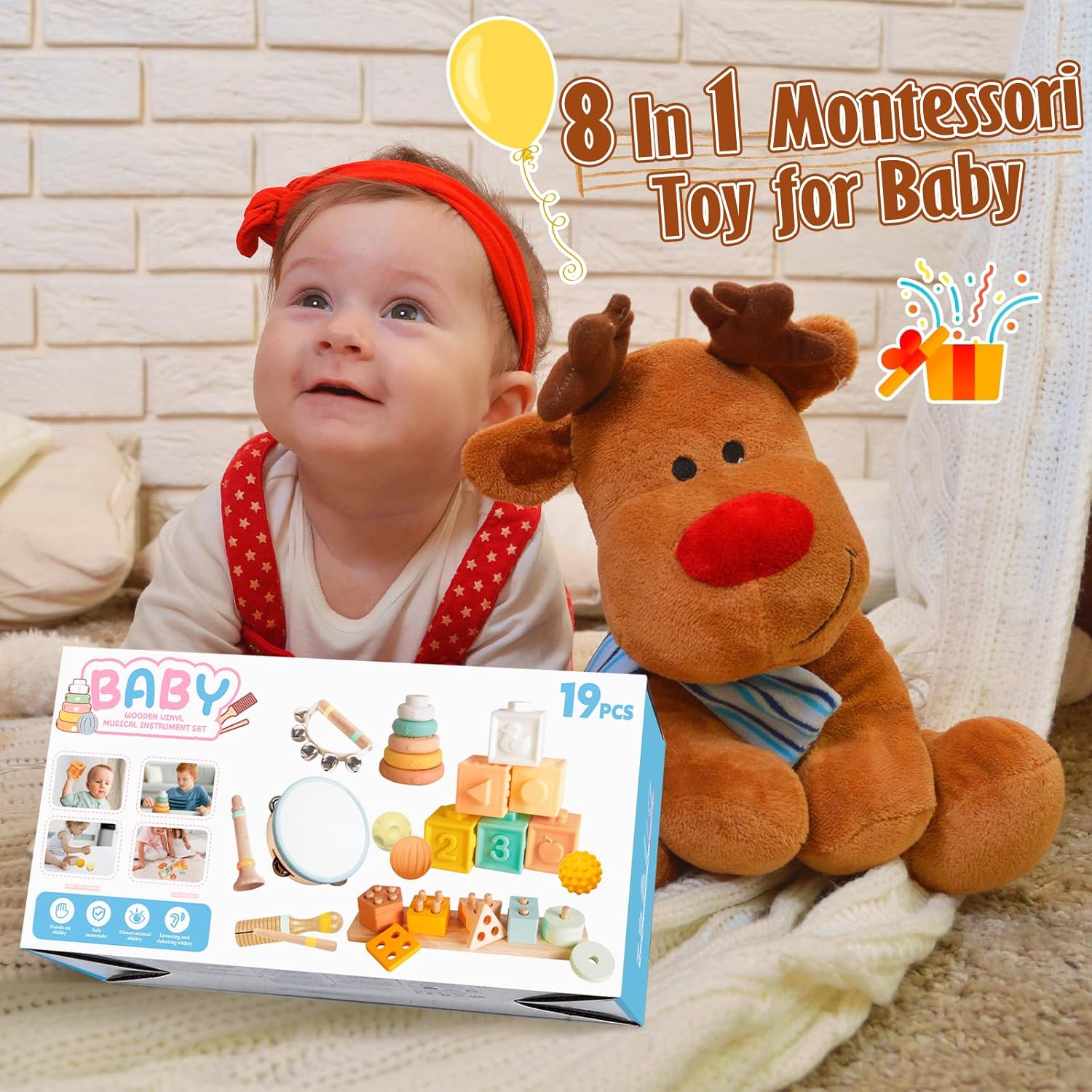Wooden Musical Instruments Set for Toddlers 1-3 Years