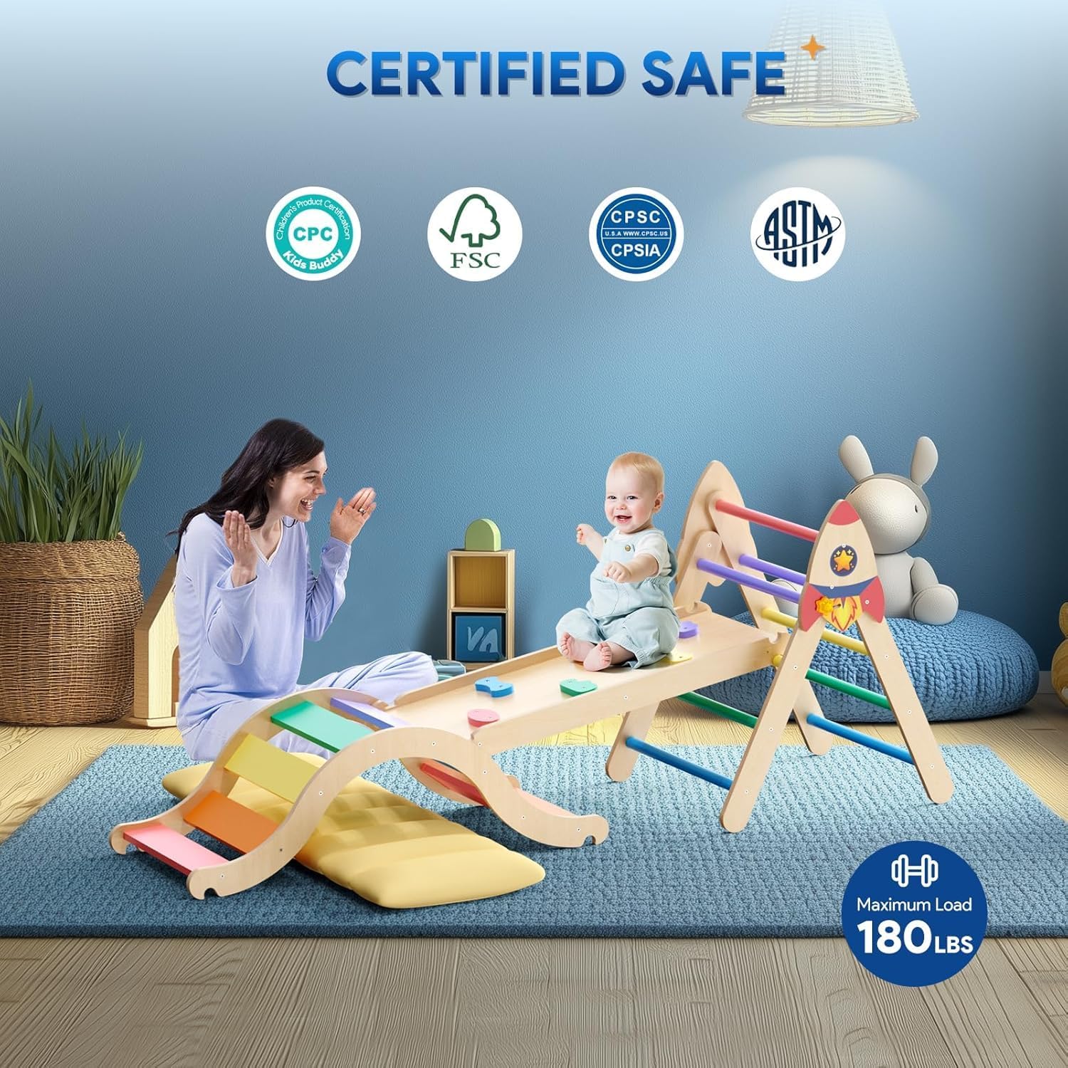 KidsBuddy Pikler Triangle Set with Cushion 9-in-1 1