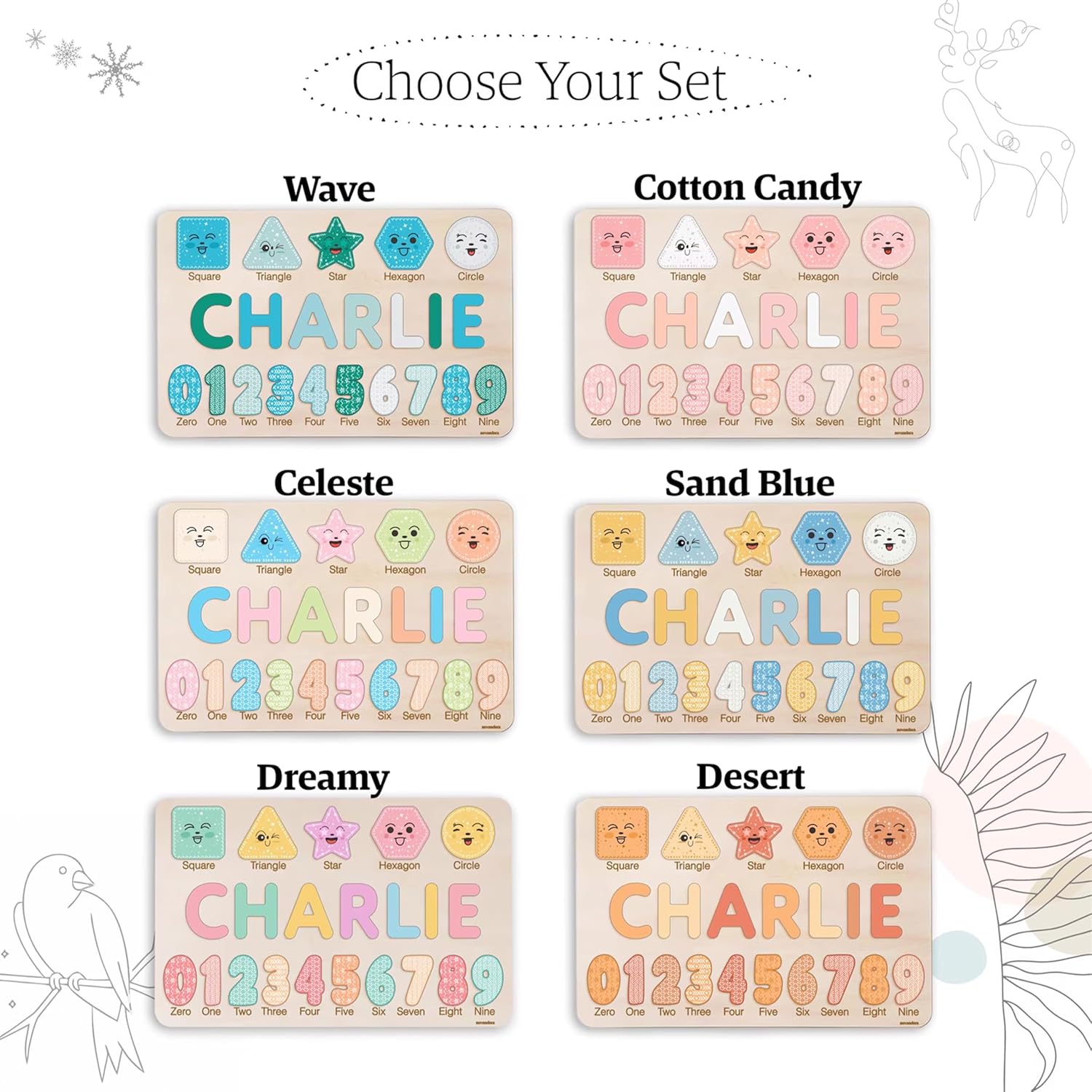 Personalized Wooden Name Puzzle for Kids Customizable with Numbers and Shapes