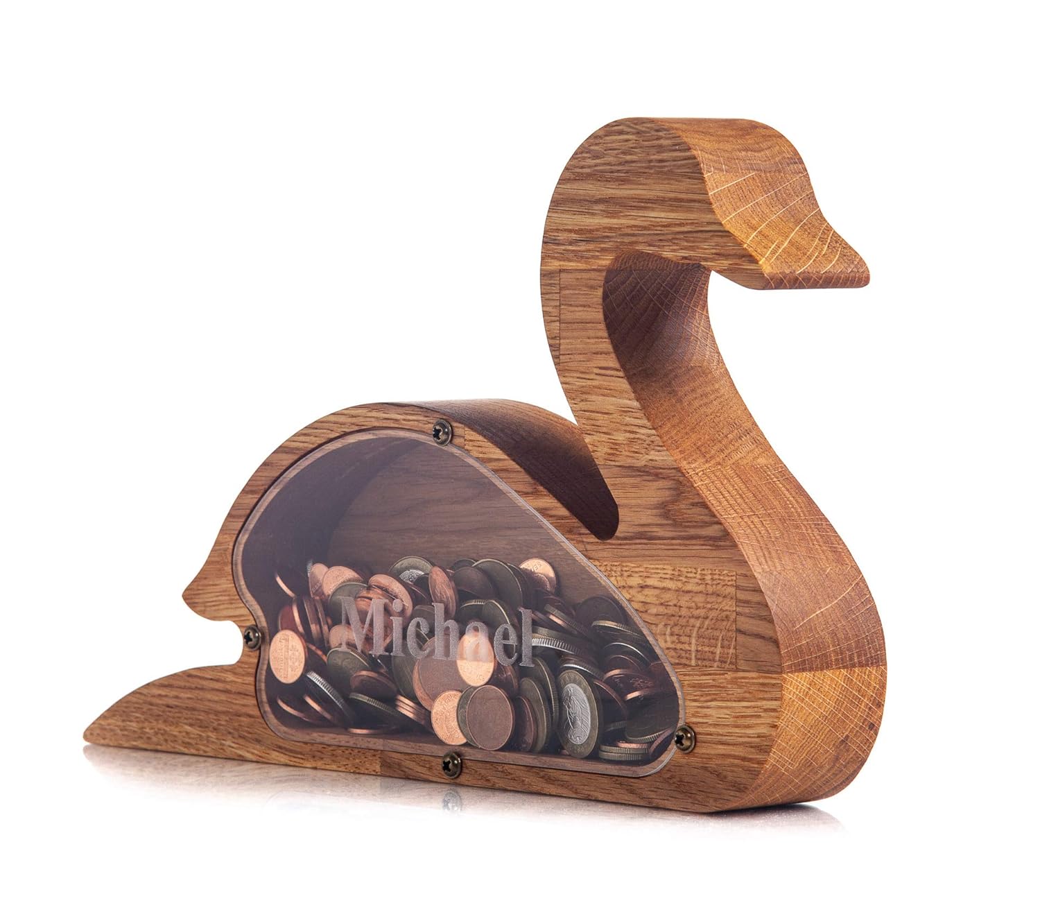 Wood Piggy Bank Swan - Montessori Wooden Gift for Kids