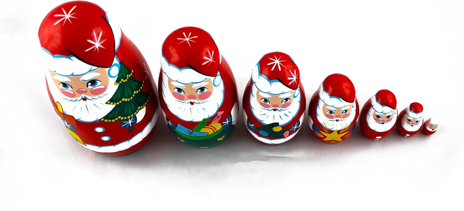 MATRYOSHKAHANDICRAFT 7 Piece Santa Claus Nesting Doll Set Wooden Hand Painted