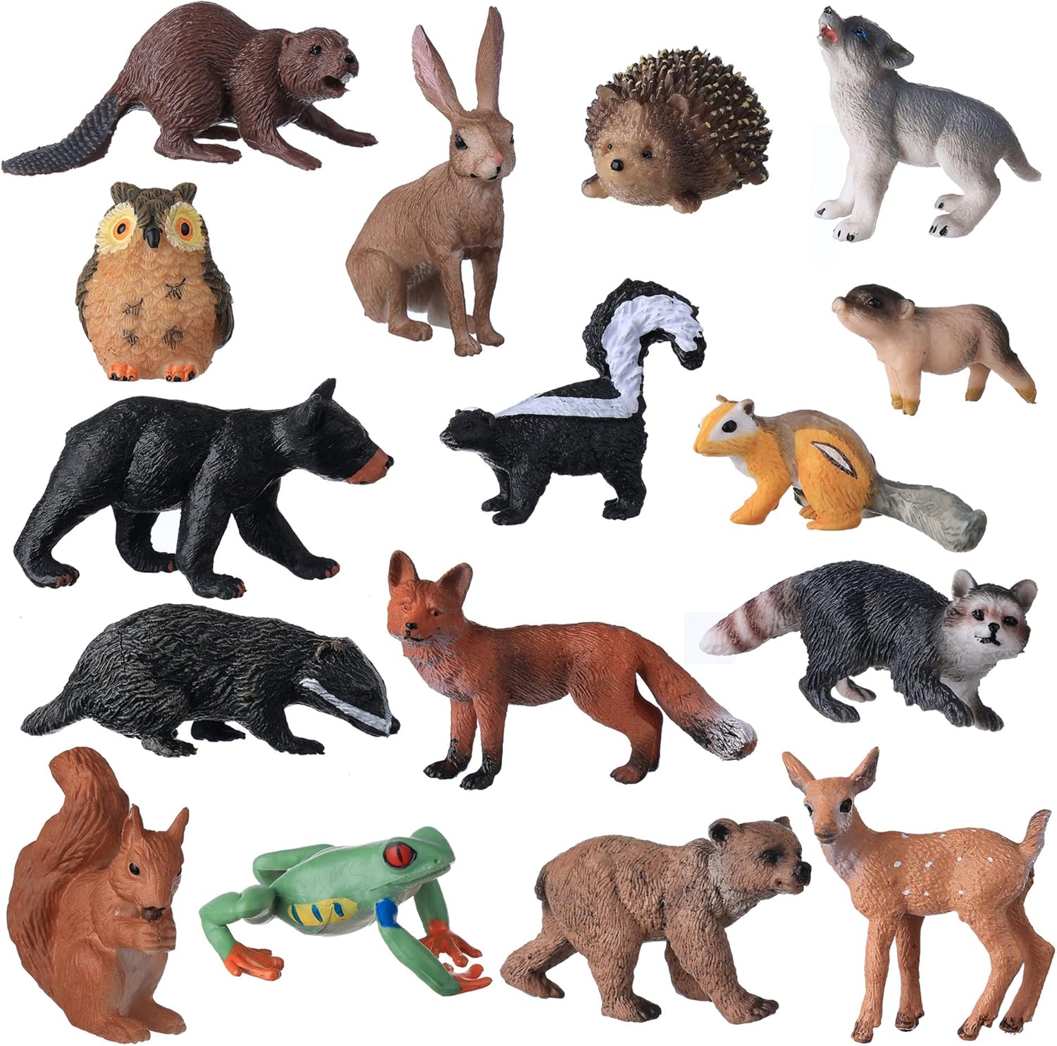 JOKFEICE 16PCS Woodland Animal Figures for Kids
