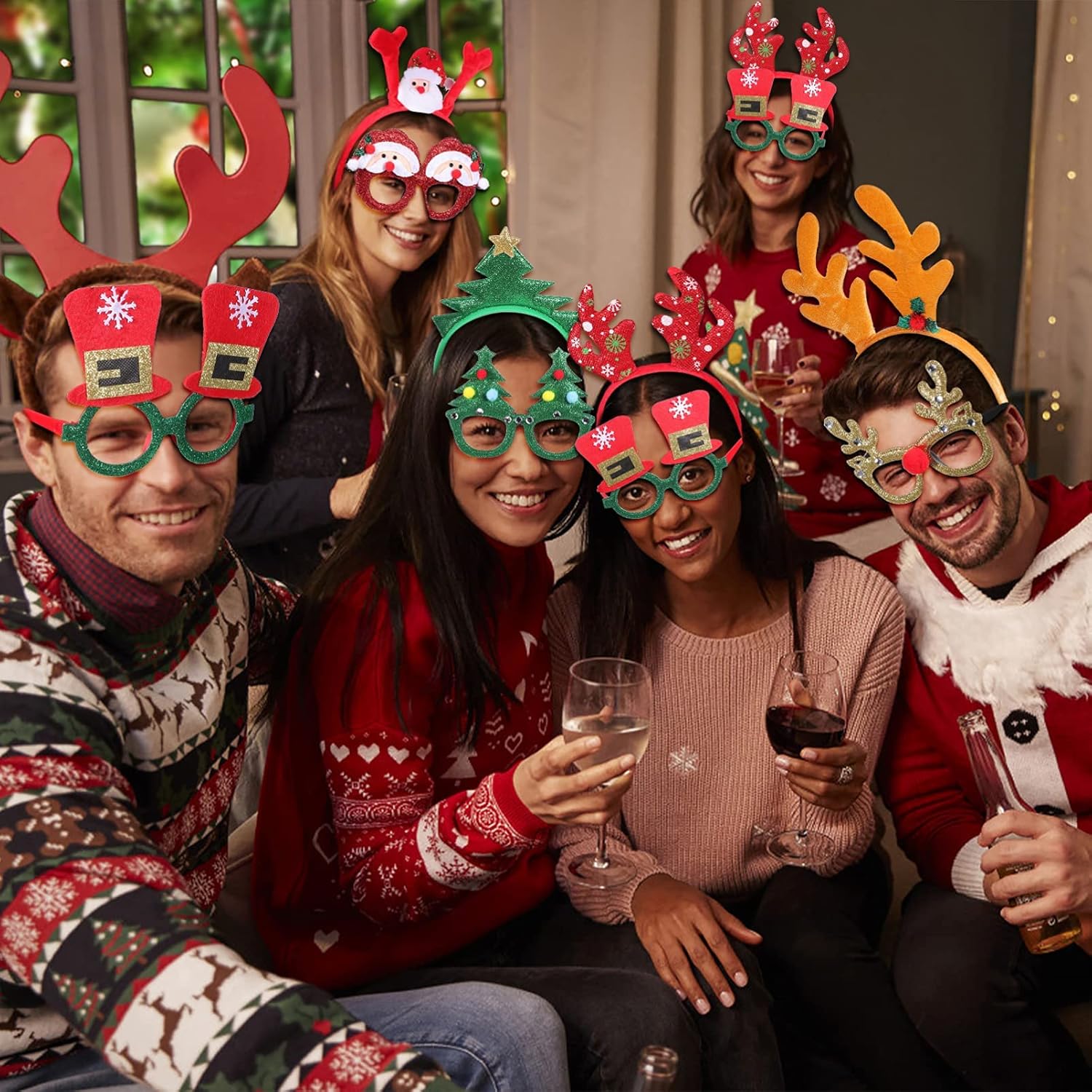 FRCOLOR Christmas Headbands and Glasses Frame Set