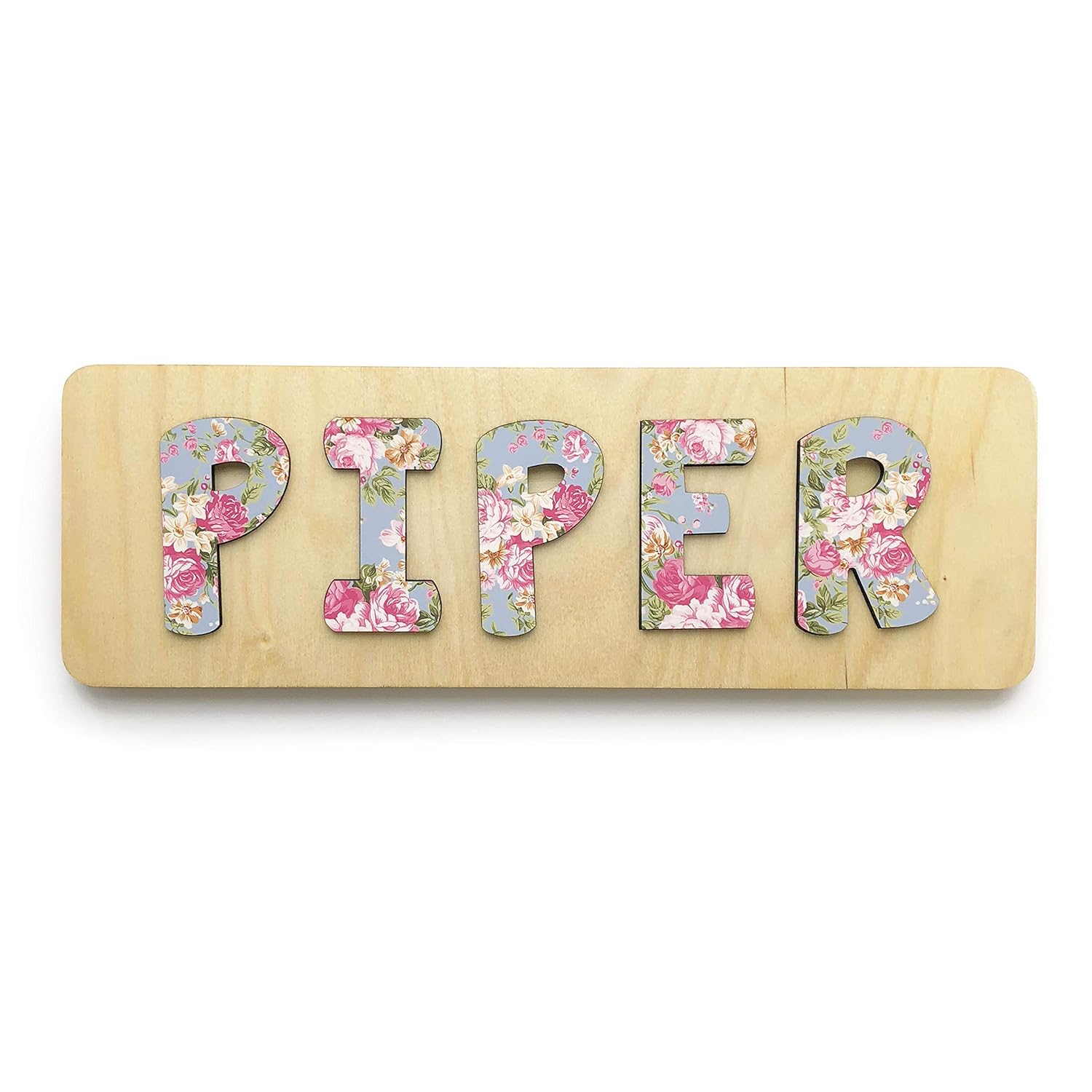 Personalized Wooden Name Puzzle for Kids - Floral Grey