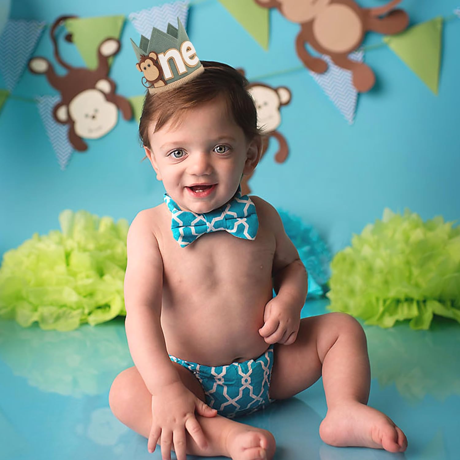 Monkey 1st Birthday Crown - Olive Green Safari Hat for Boys