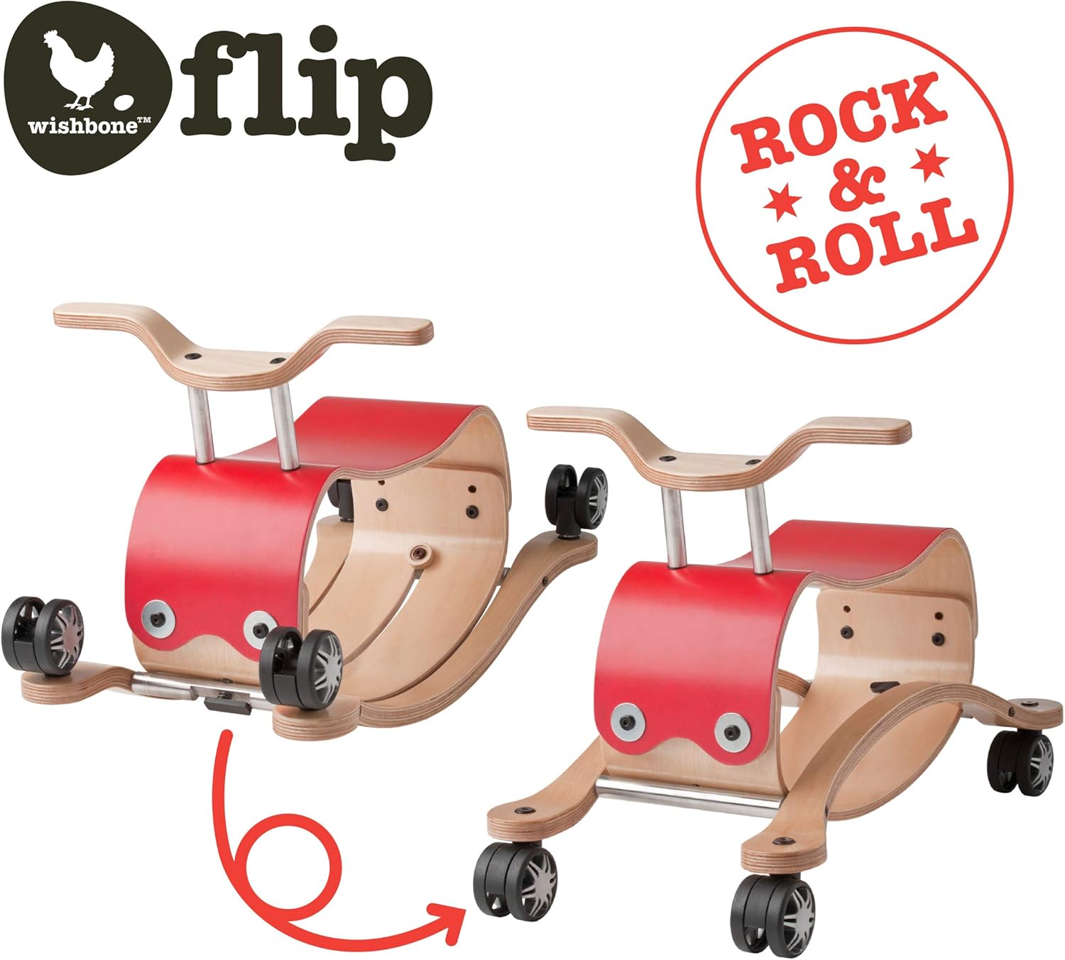 Wishbone Flip 2in1 Wooden Rock Roll Toy Red 1
