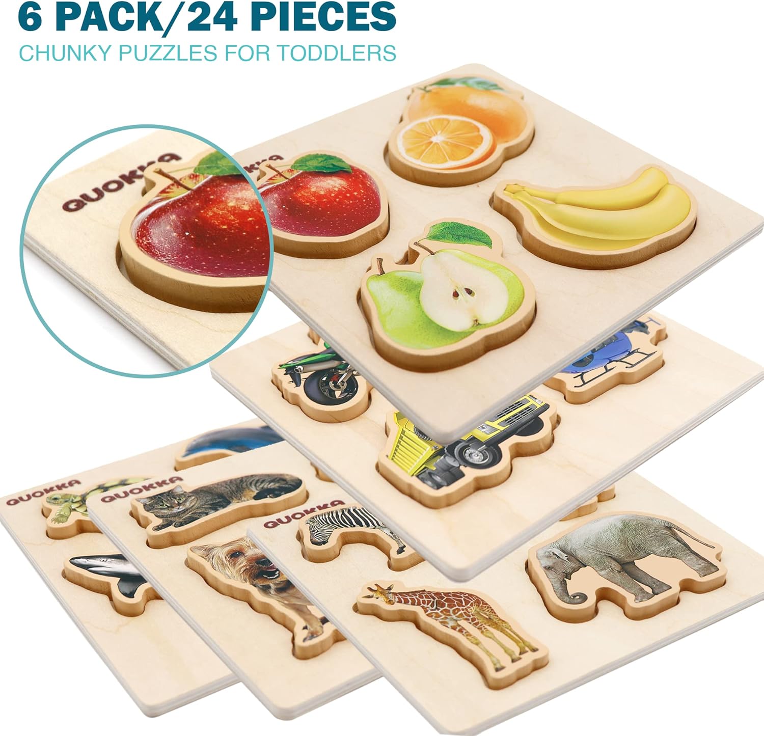 QUOKKA Wooden Peg Puzzles for Toddlers 1-3