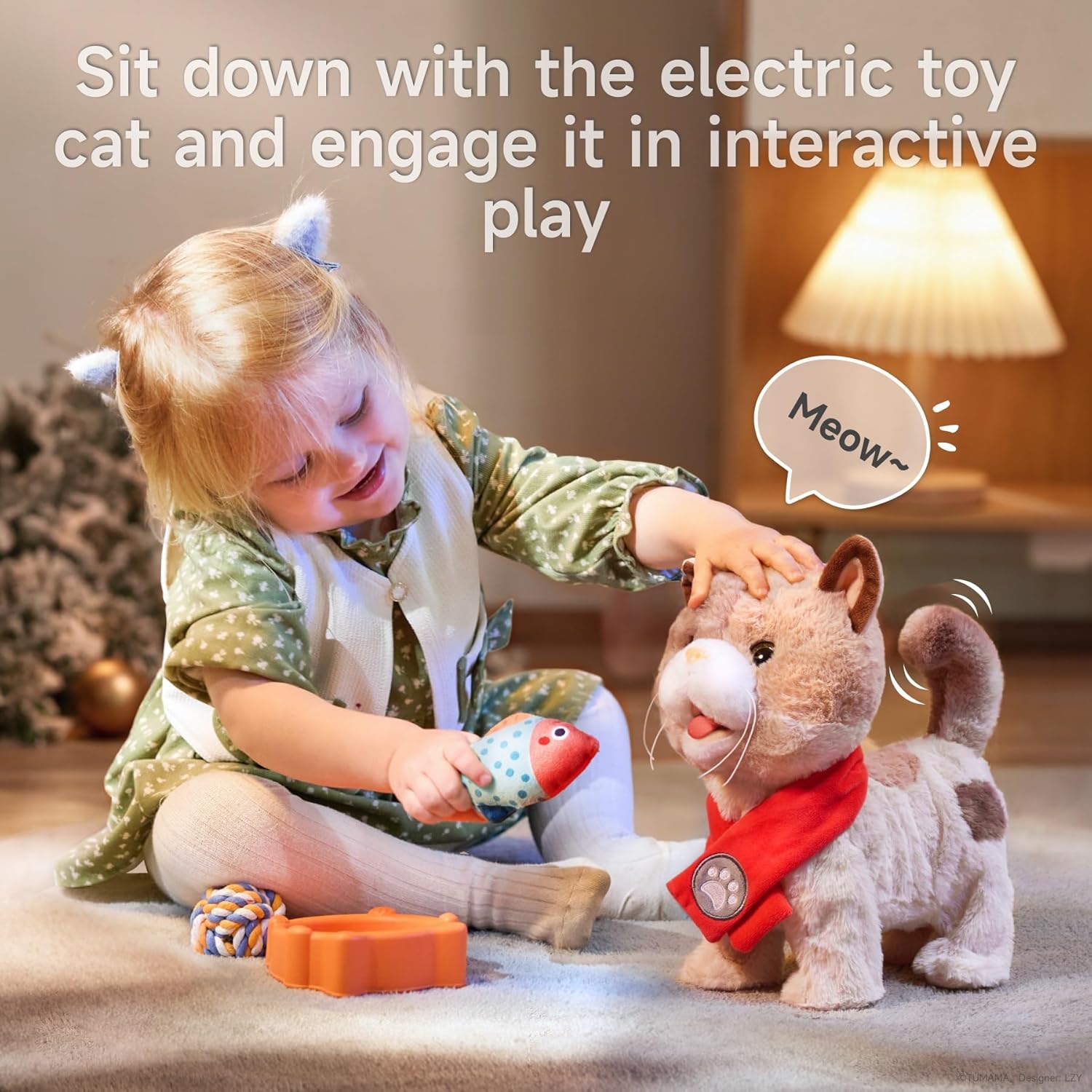 TUMAMA Toy Cat for Kids Walks Meows Wags Tail Interacts Remote Control