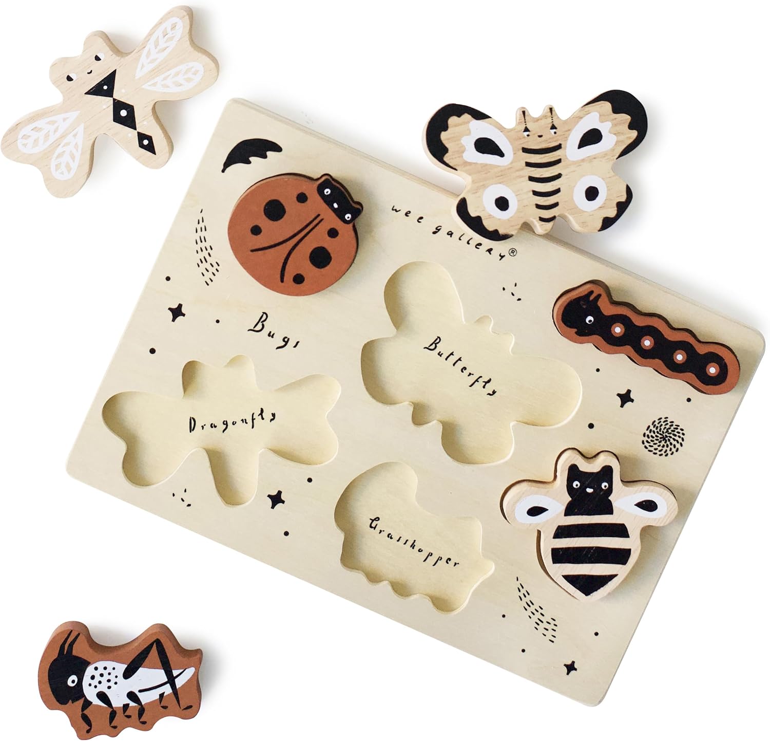 Wee Gallery Bugs Wooden Puzzle Tray for Kids Age 2-4