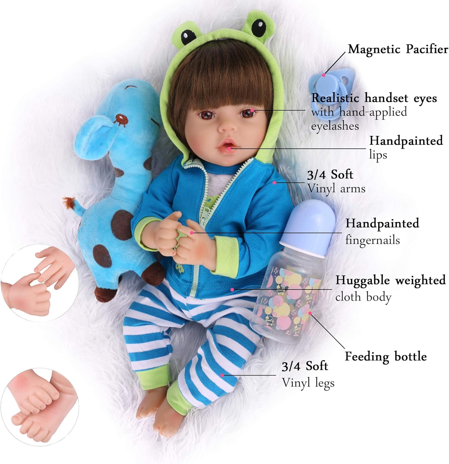 CHAREX Reborn Baby Boy 18 Inch Lifelike Cuddle Doll