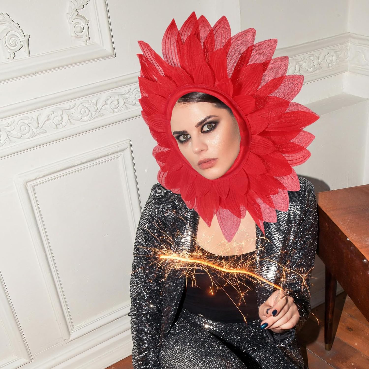 Luxshiny Red Flower Costume Headpiece Party Hat
