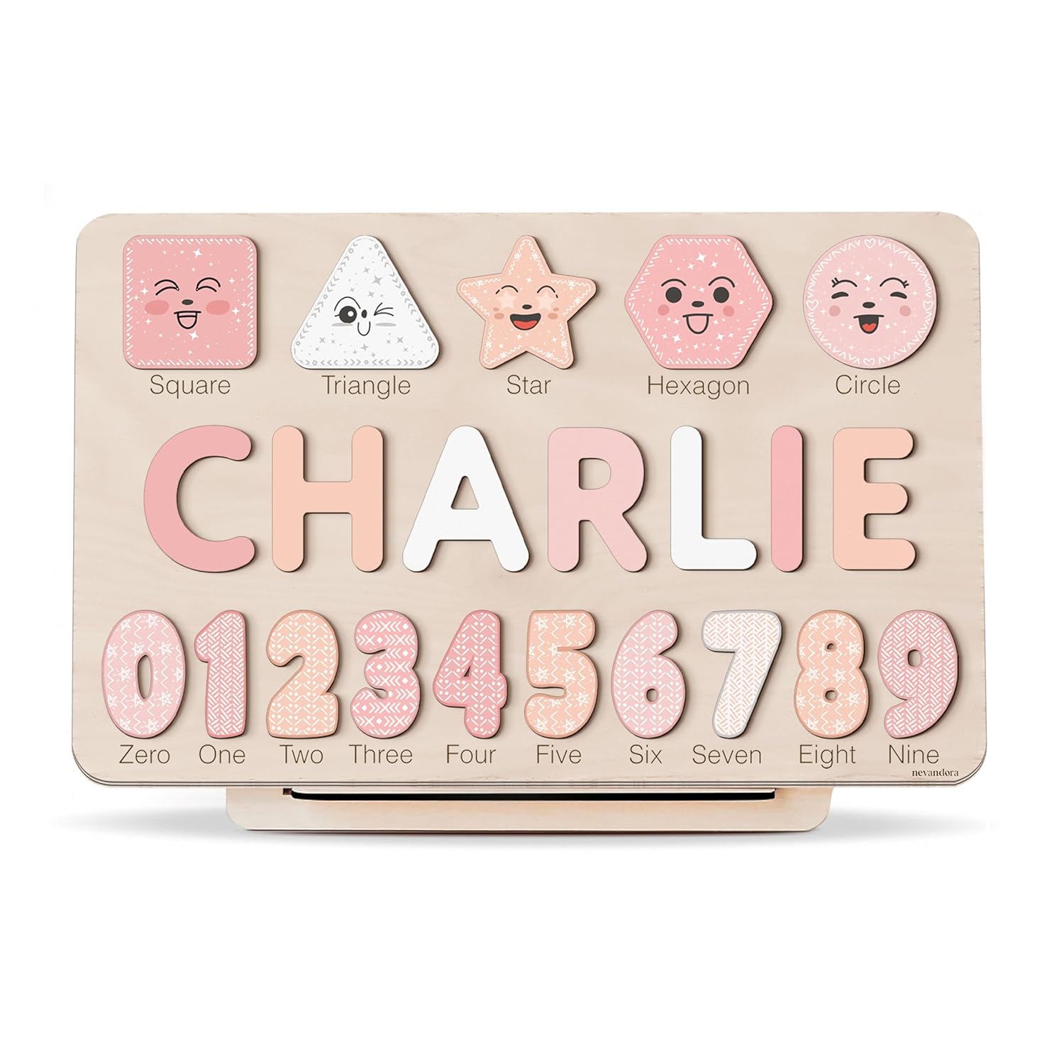 Personalized Wooden Name Puzzle for Kids Customizable with Numbers and Shapes
