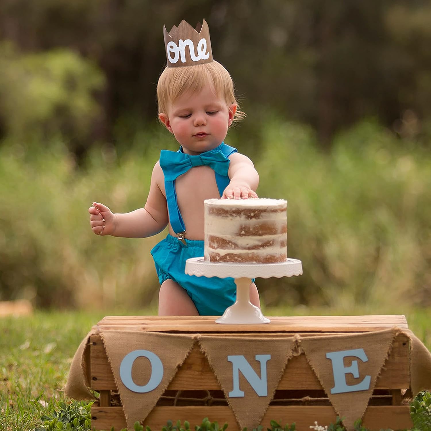 1st Birthday Mini Wood Crown Hat for Boys - Woodland Smash Cake Crown