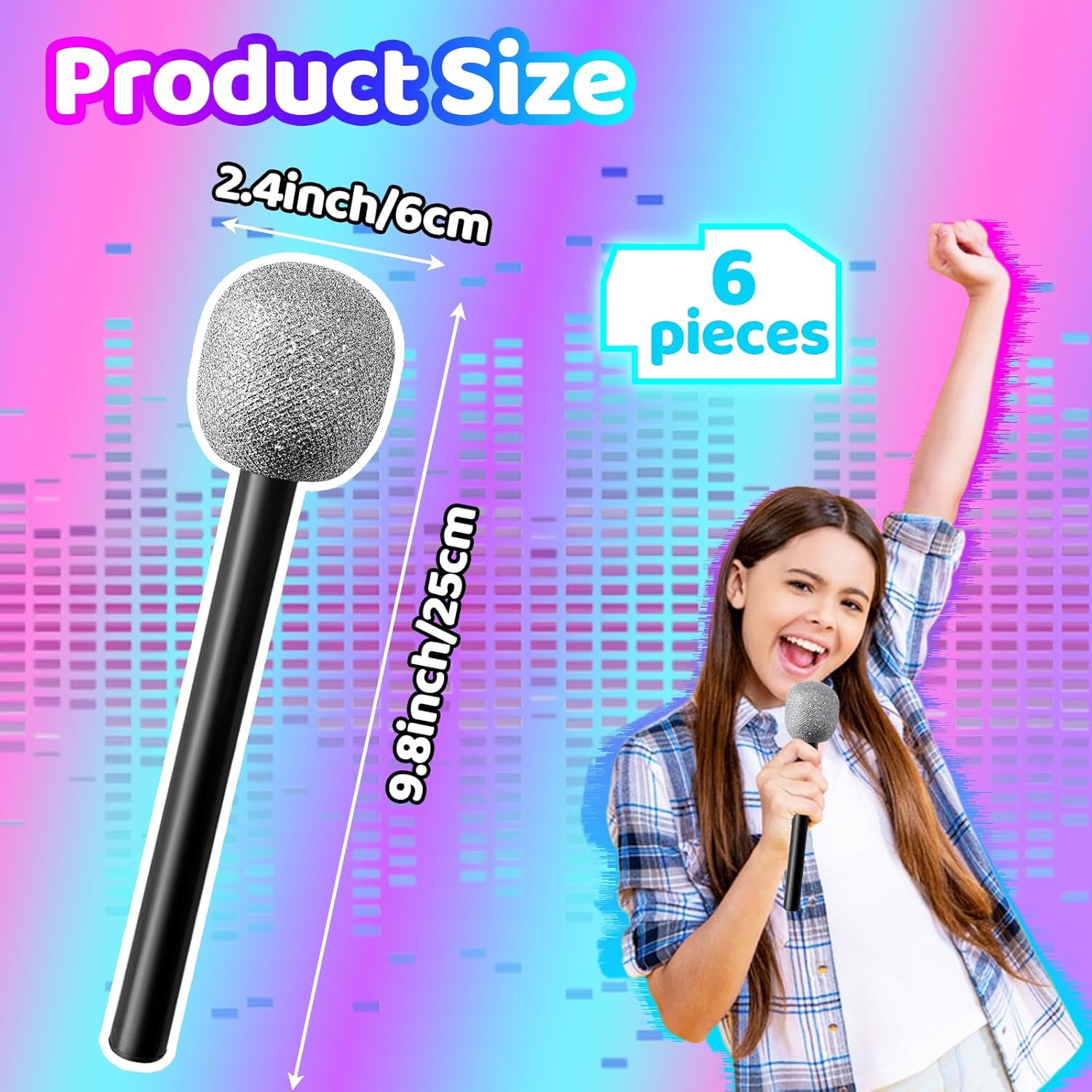 6PCS Glittered Plastic Microphone Props for Kids