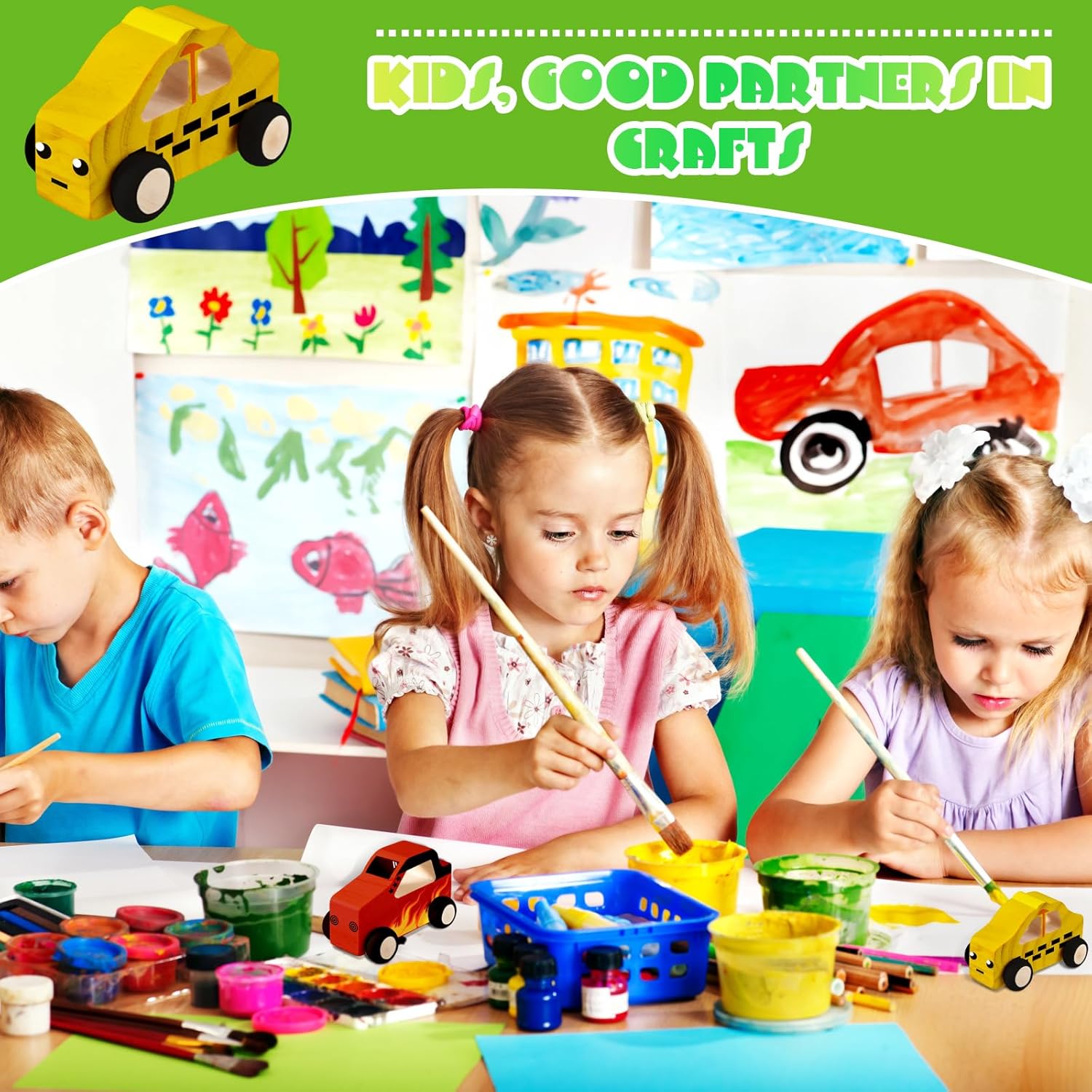Chivao 24 Piece Wooden Car DIY Kit for Kids