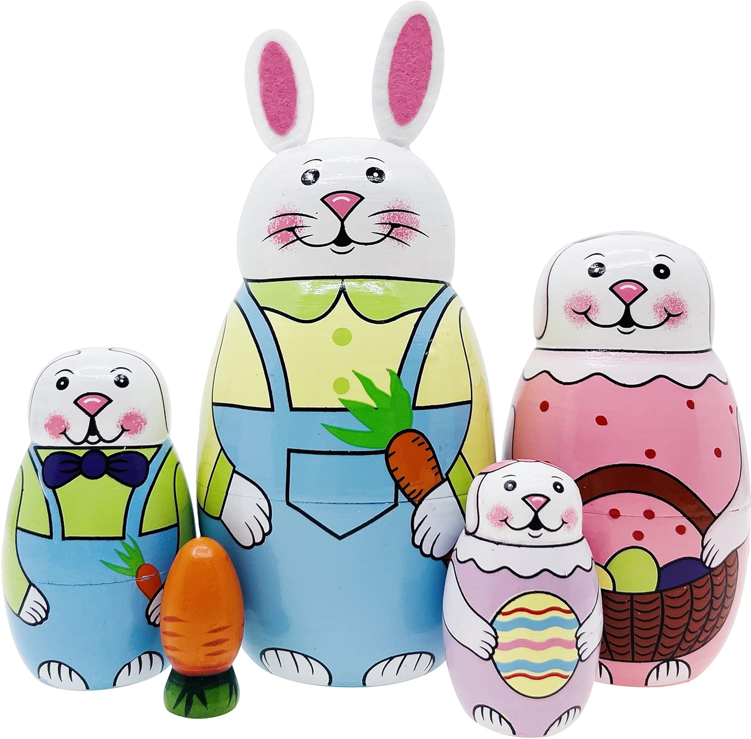 Cute Cartoon Rabbit Nesting Dolls Wooden Matryoshka Set 5 Pieces