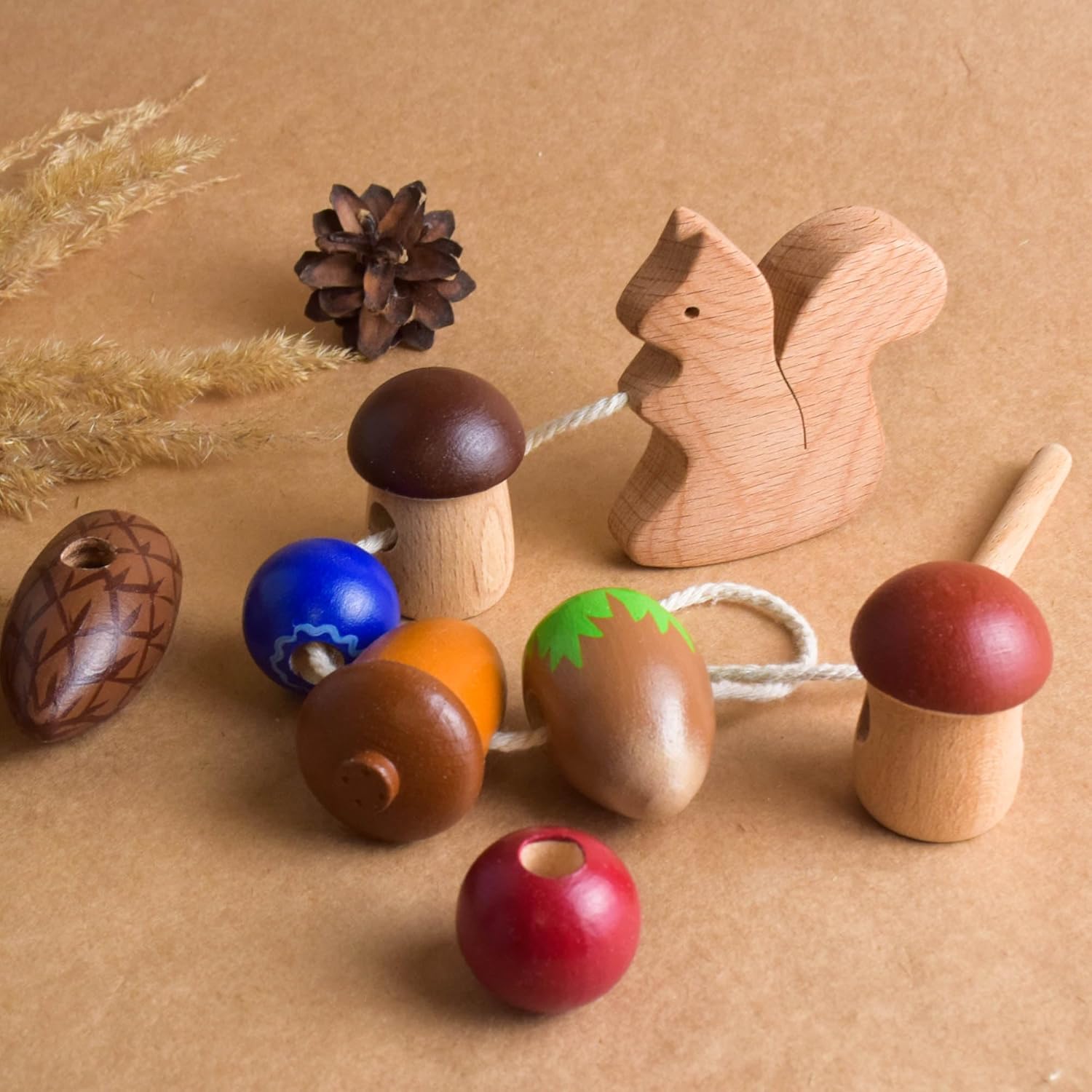 Wooden Lacing Toy Squirrel Montessori Educational Toy