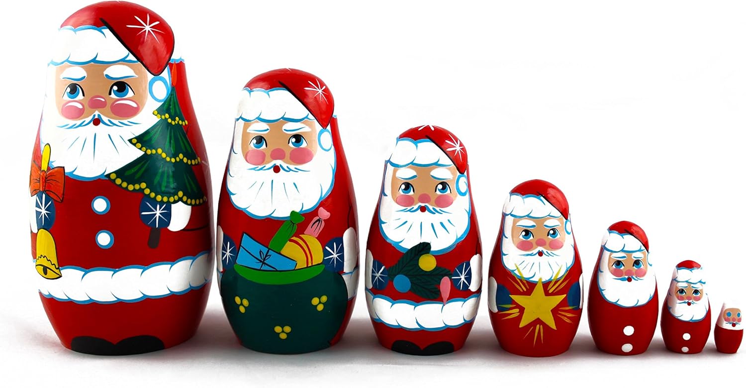 MATRYOSHKAHANDICRAFT 7 Piece Santa Claus Nesting Doll Set Wooden Hand Painted