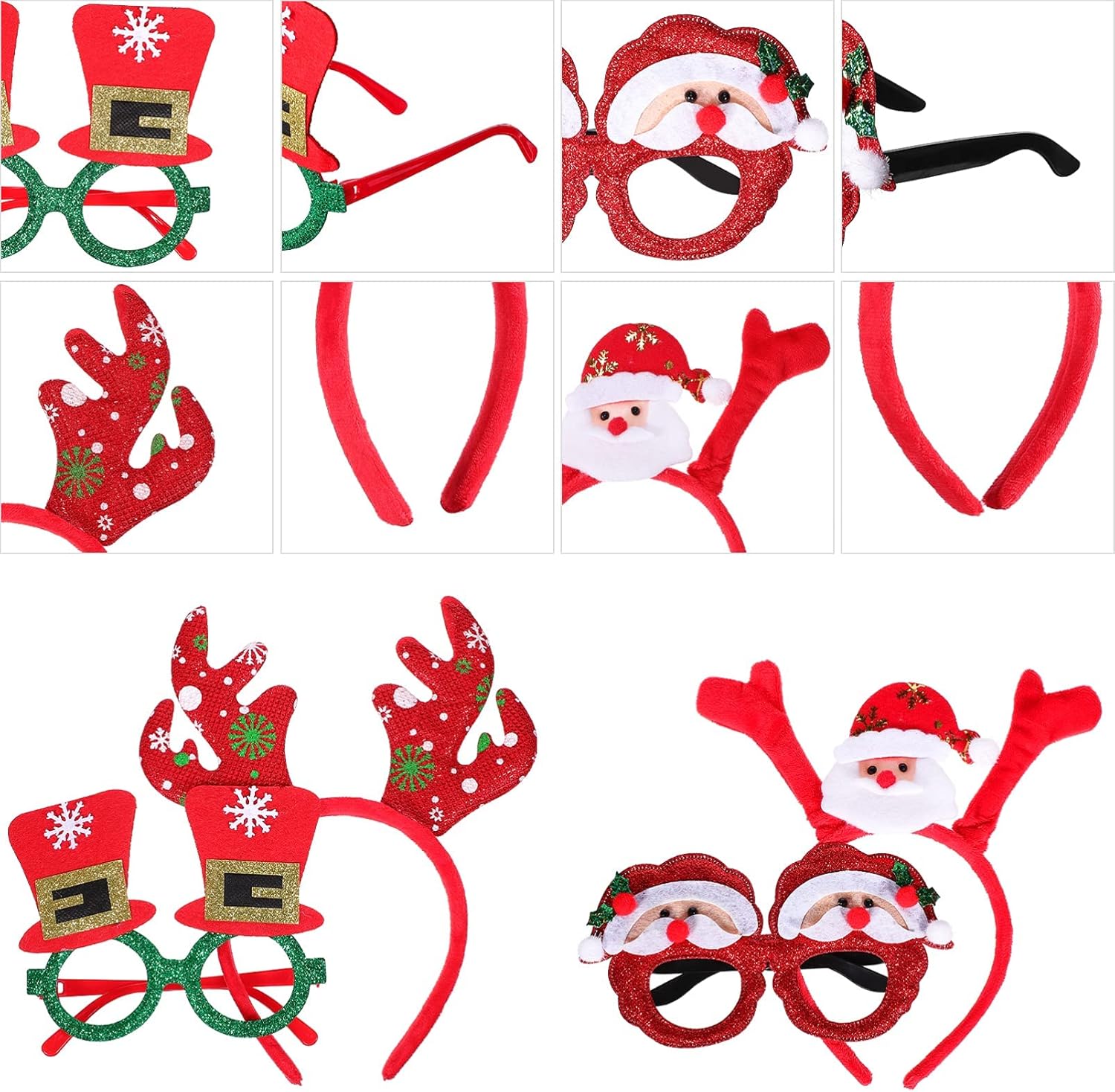 FRCOLOR Christmas Headbands and Glasses Frame Set
