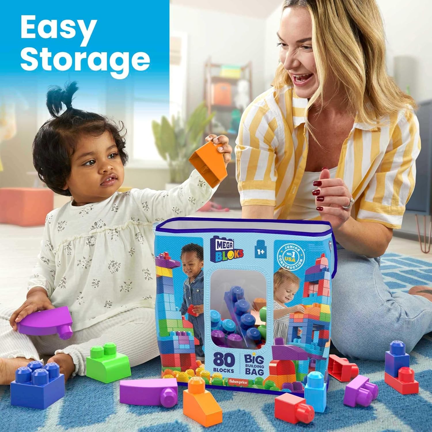 Mega Bloks First Builders 80-Piece Block Set Blue Ages 1