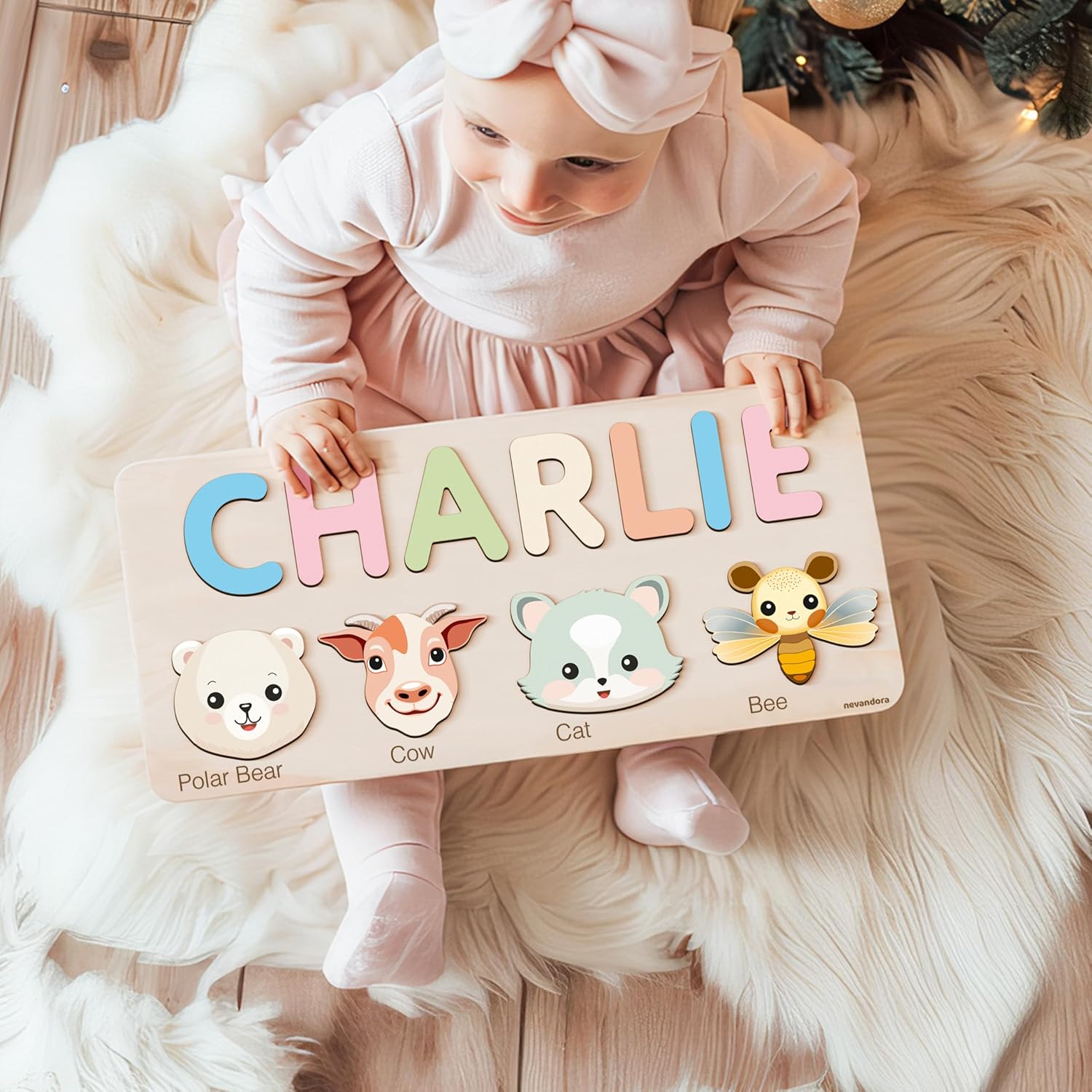 Personalized Wooden Name Puzzle with Cute Animals 1