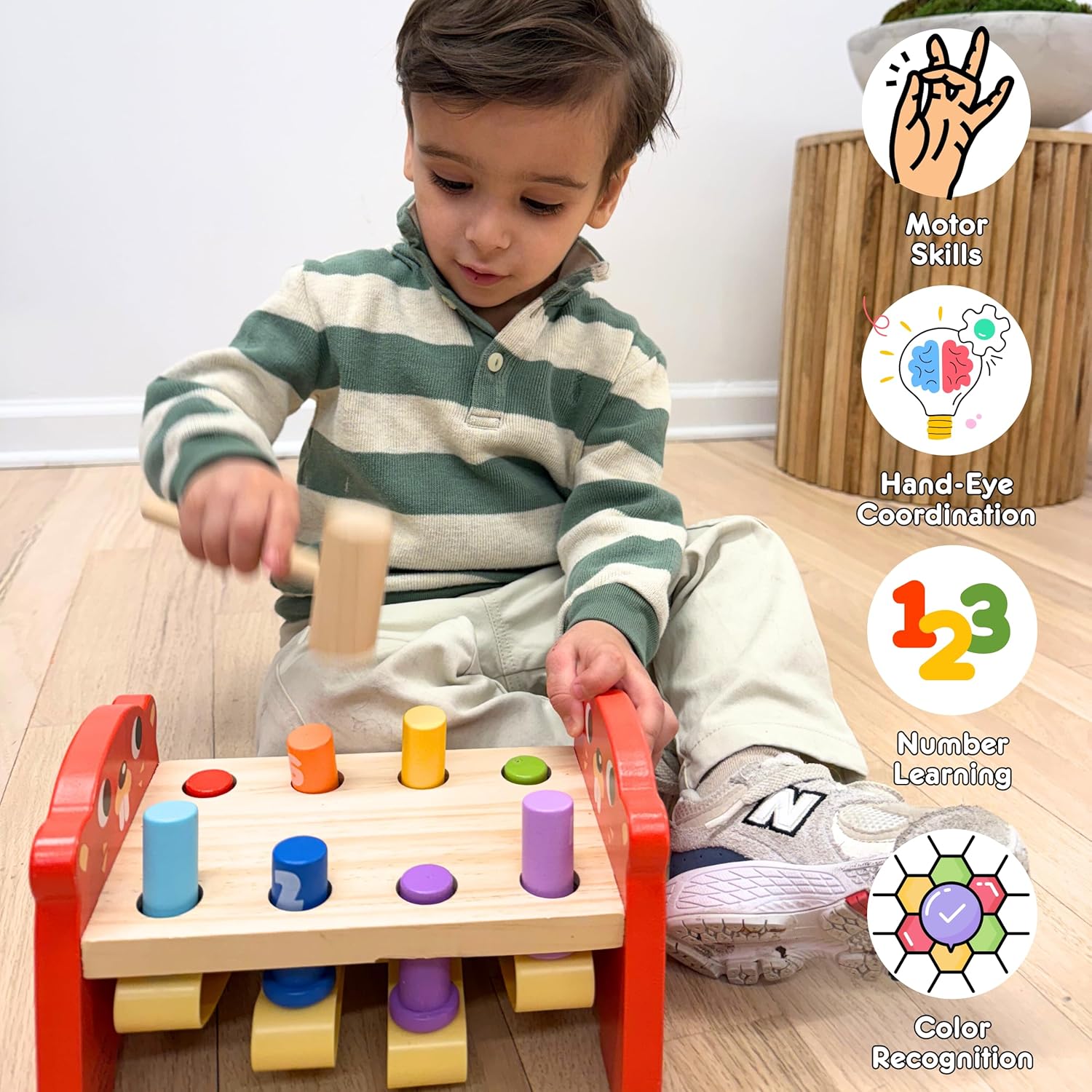 TOYSTERS Wooden Whack-a-Mole Toy for Toddlers