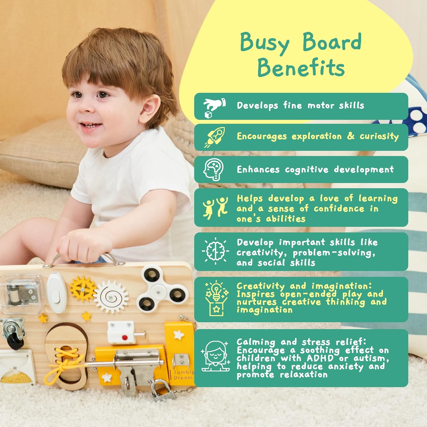 Jumble Dream Wooden Busy Board for Toddlers