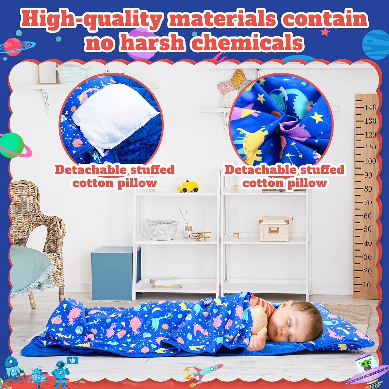 Oudain Nap Mat with Removable Pillow and Blanket for Toddlers