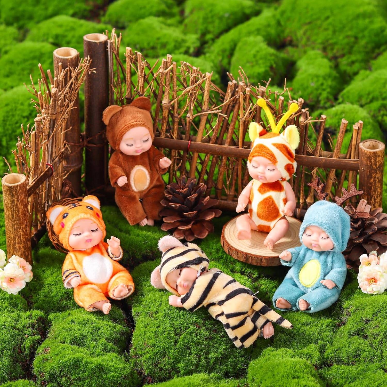 10 Pcs 4 Inch Mini Reborn Baby Dolls Set with Animal Clothes